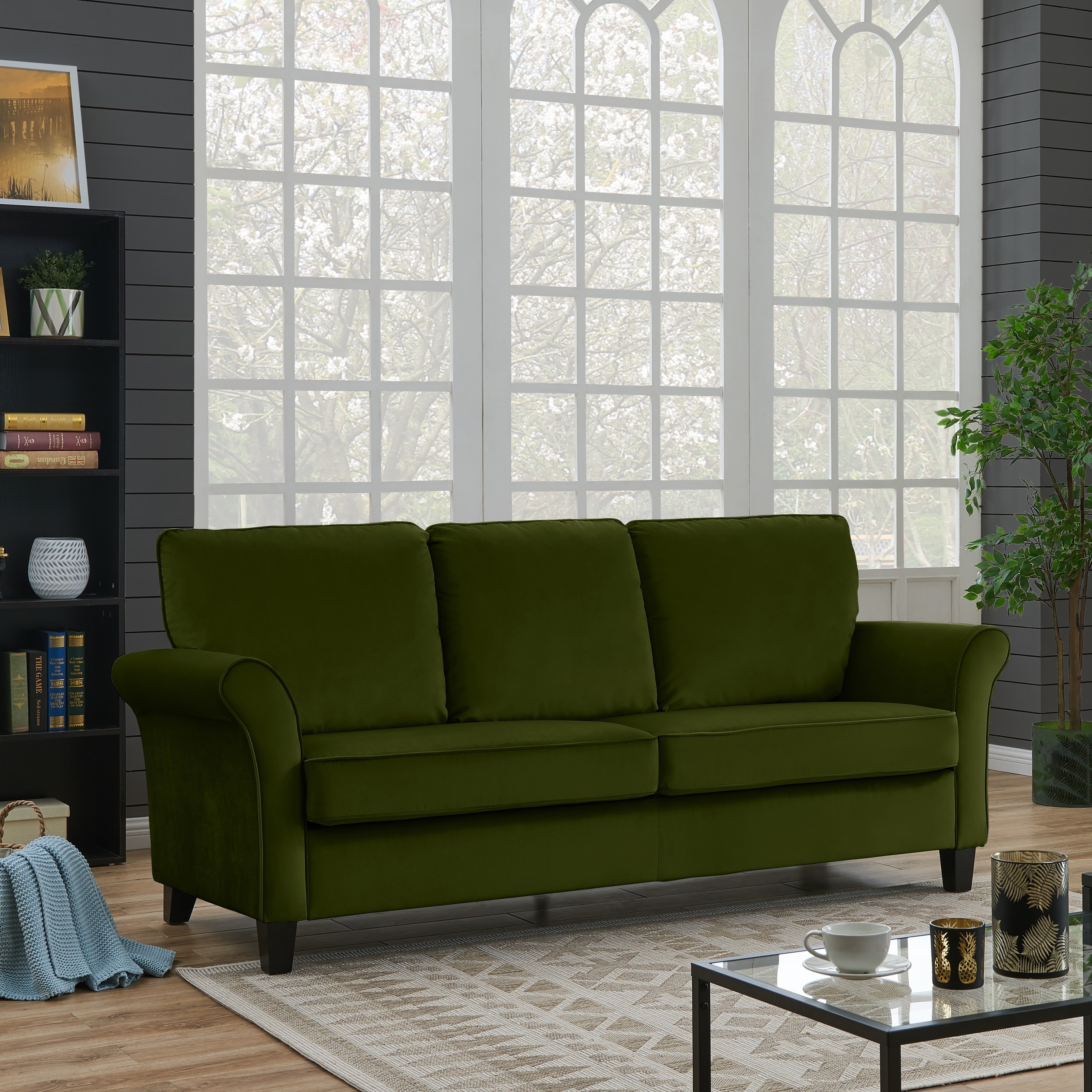 Handy Living Rockford Kale Green Velvet Flared Arm Sofa On Handy Living Rockford Kale Green Velvet Flared Arm Sofa On Free Shipping Today 20712749