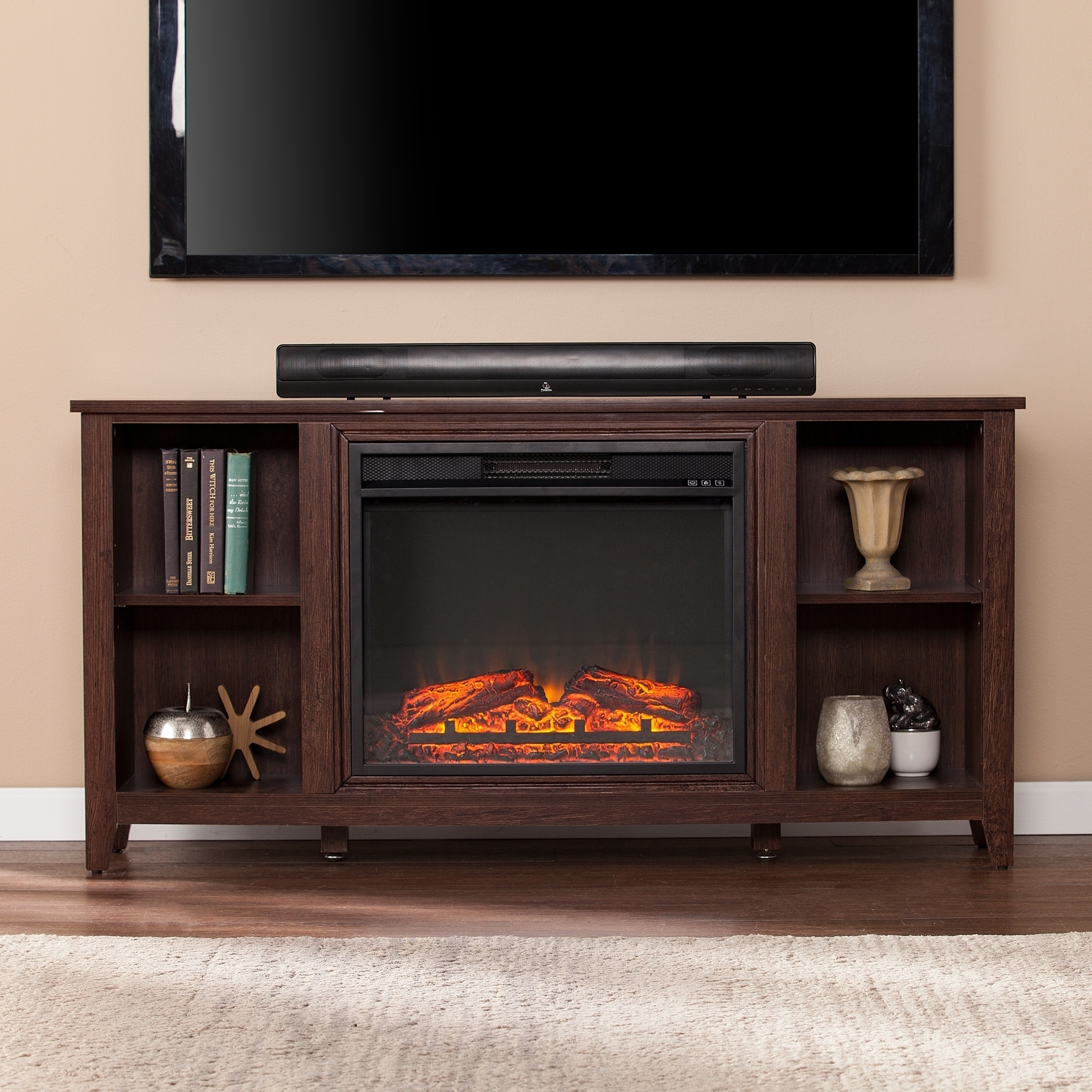 Shop Porch Den Haveford Mocha Gray Electric Fireplace Tv Stand