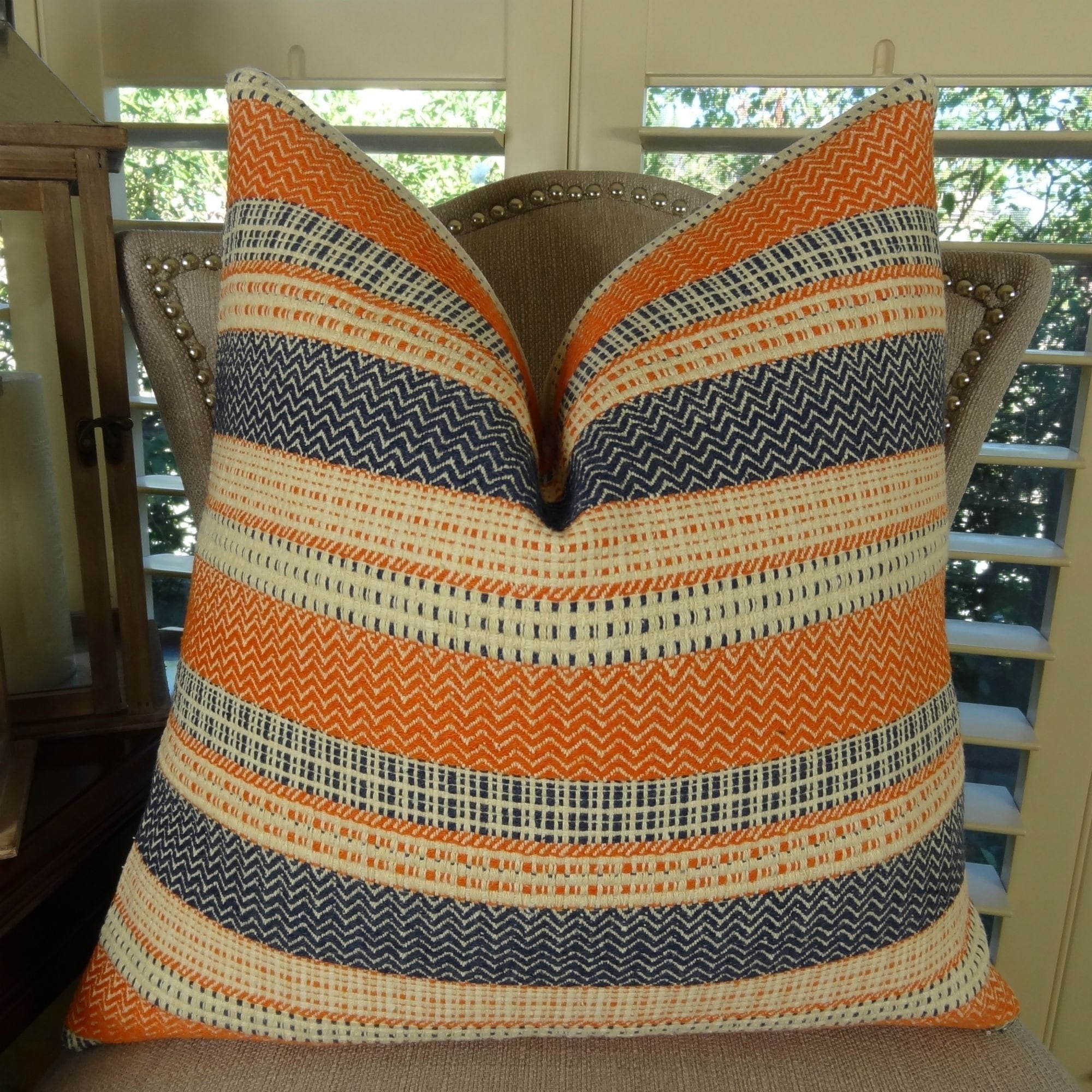 Shop Thomas Collection Cayenne Orange Navy Cream Striped Woven