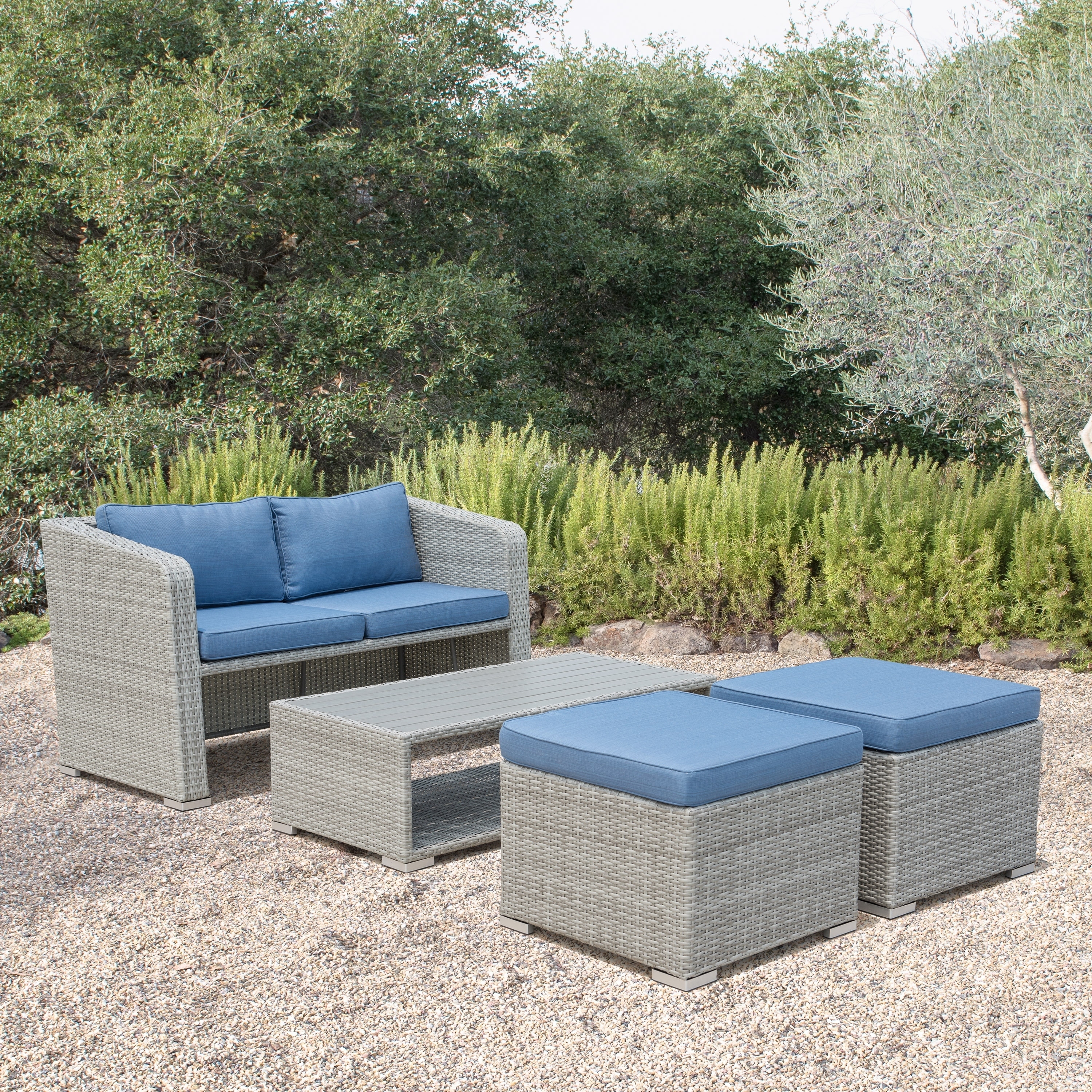 Corvus Tino 4 Piece Grey Wicker Outdoor Chat Set With Blue Corvus Tino 4 Piece Grey Wicker Outdoor Chat Set With Blue Cushions On Ships To Canada Ca 20961086