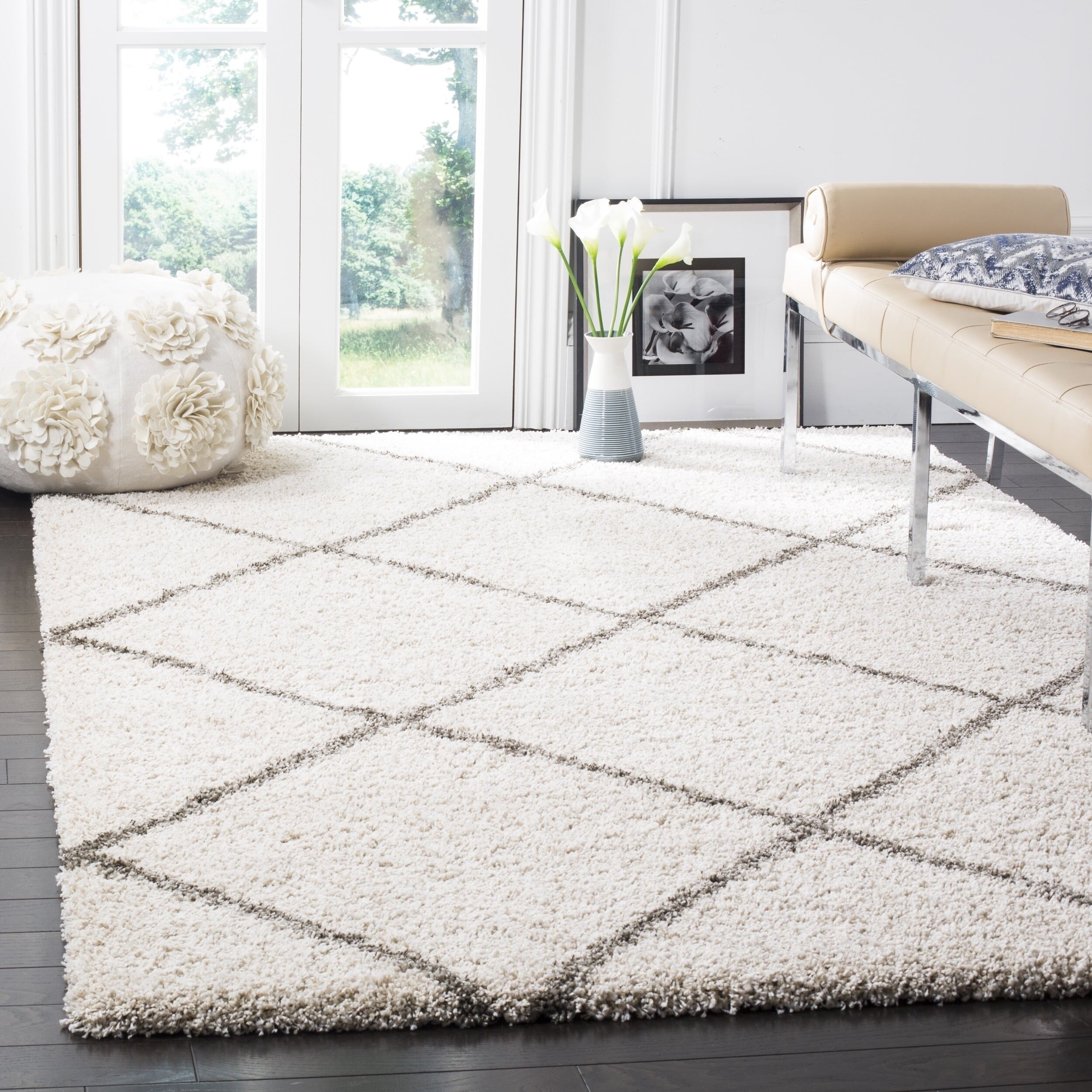 Shop Safavieh Hudson Diamond Shag Ivory Grey Rug 8 X 10 Overstock 21068628