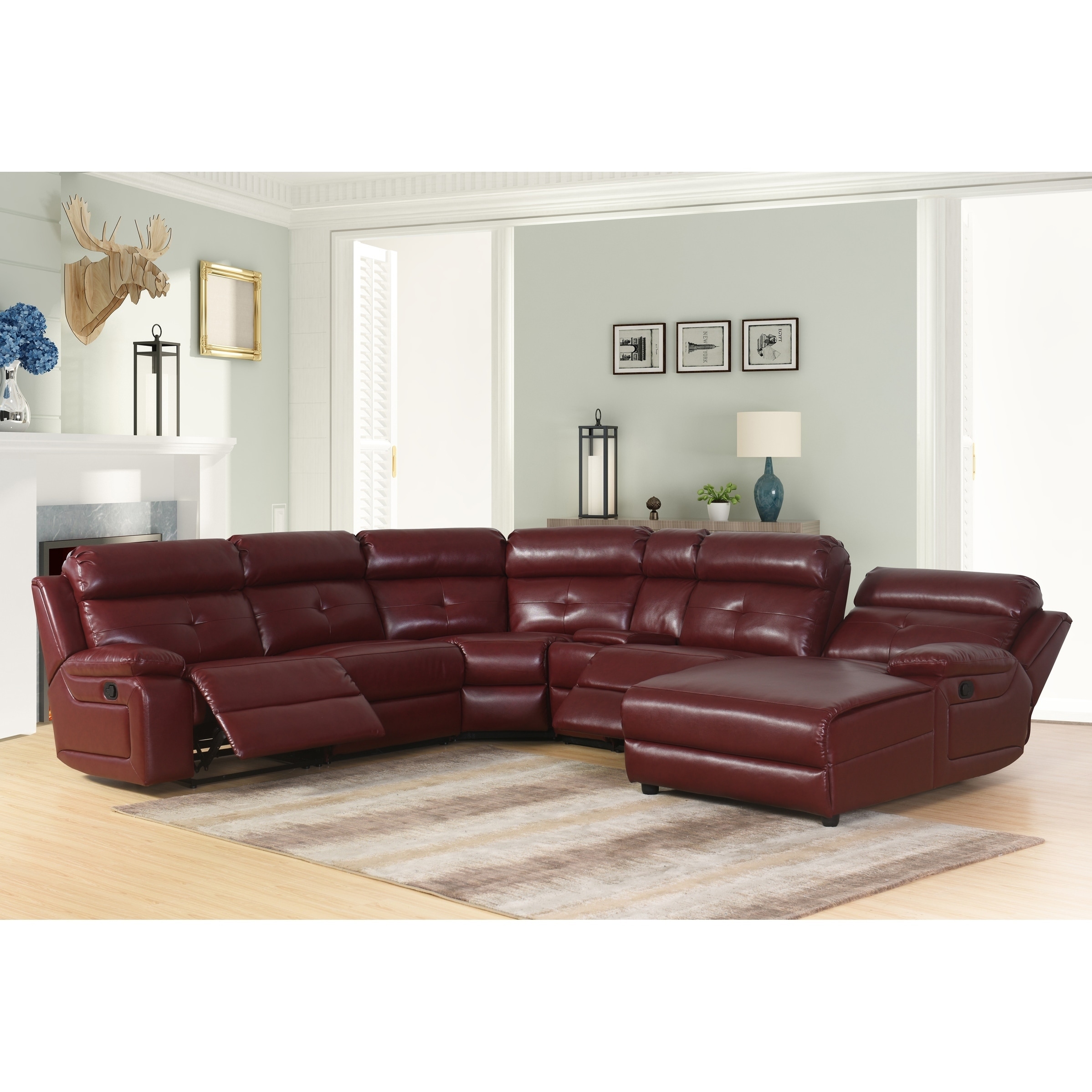 Abbyson Stevens 6 Piece Red Bonded Leather Reclining Sectional Abbyson Stevens 6 Piece Red Bonded Leather Reclining Sectional On Free Shipping Today 21131608
