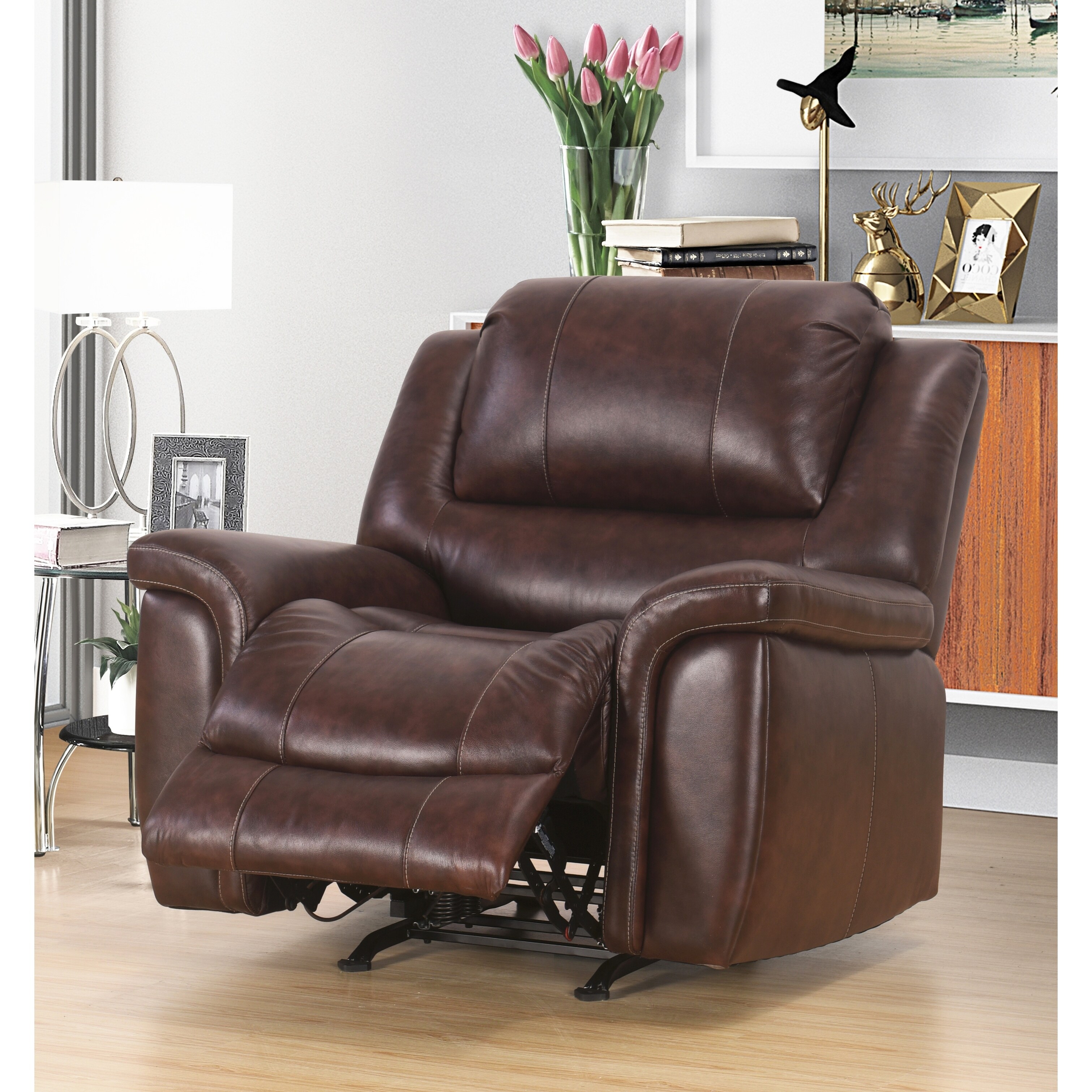 Abbyson Benicia Brown Top Grain Leather Reclining Sofa And Chair