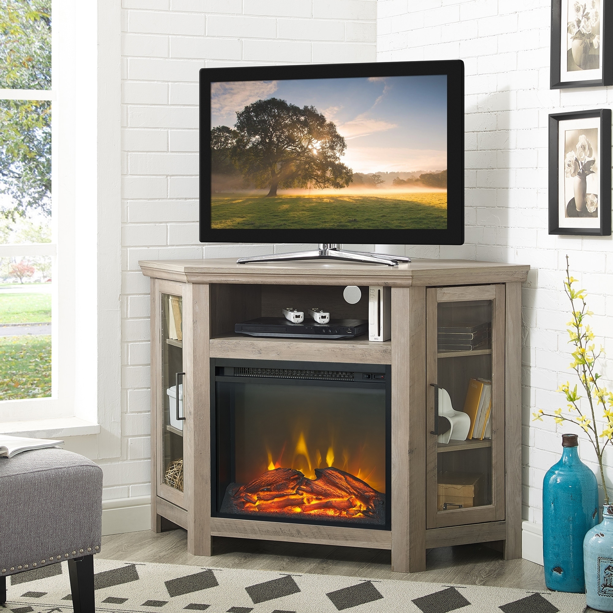 Shop 48 Corner Fireplace Tv Stand Console 48 X 20 X 32h On Sale