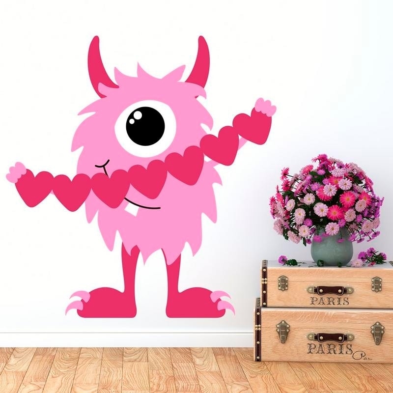 shop cute pink monster hearts full color wall decal sticker k-1105