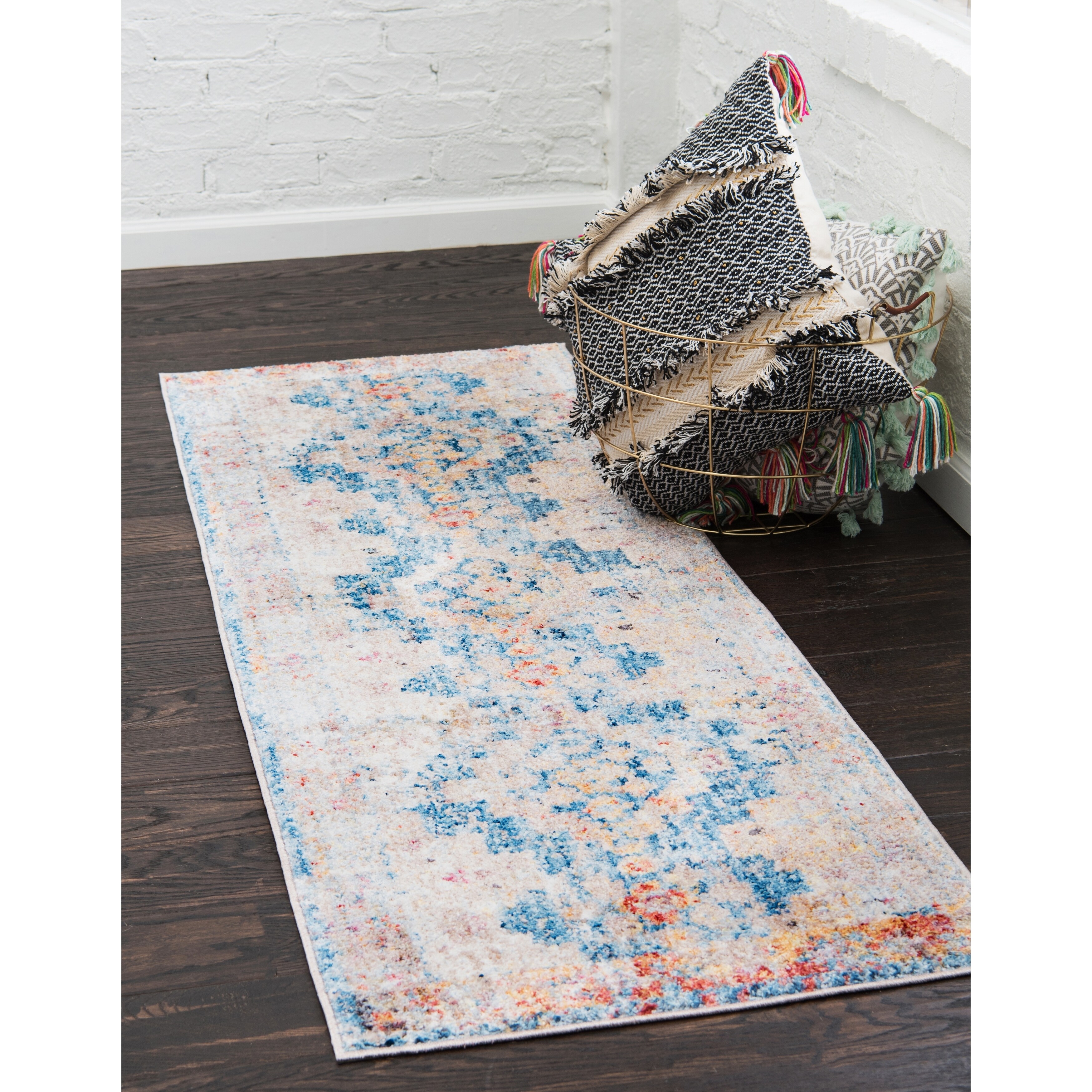 2 x 6 Unique Loom Basilica Collection Colorful Traditional Bohemian Vintage Blue Runner Rug