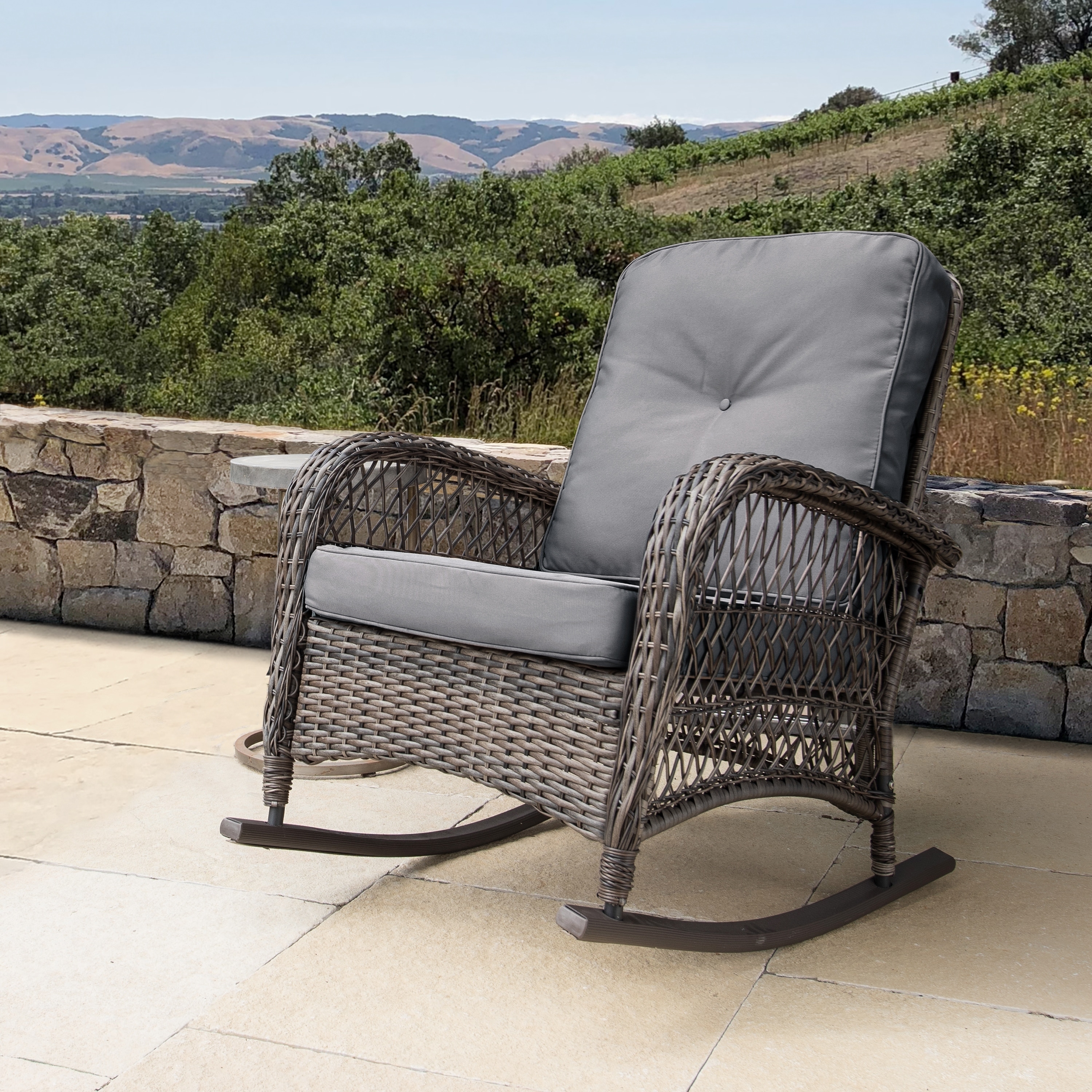 Corvus Rno Outdoor Wicker Rocking Chair With Cushions On Corvus Rno Outdoor Wicker Rocking Chair With Cushions