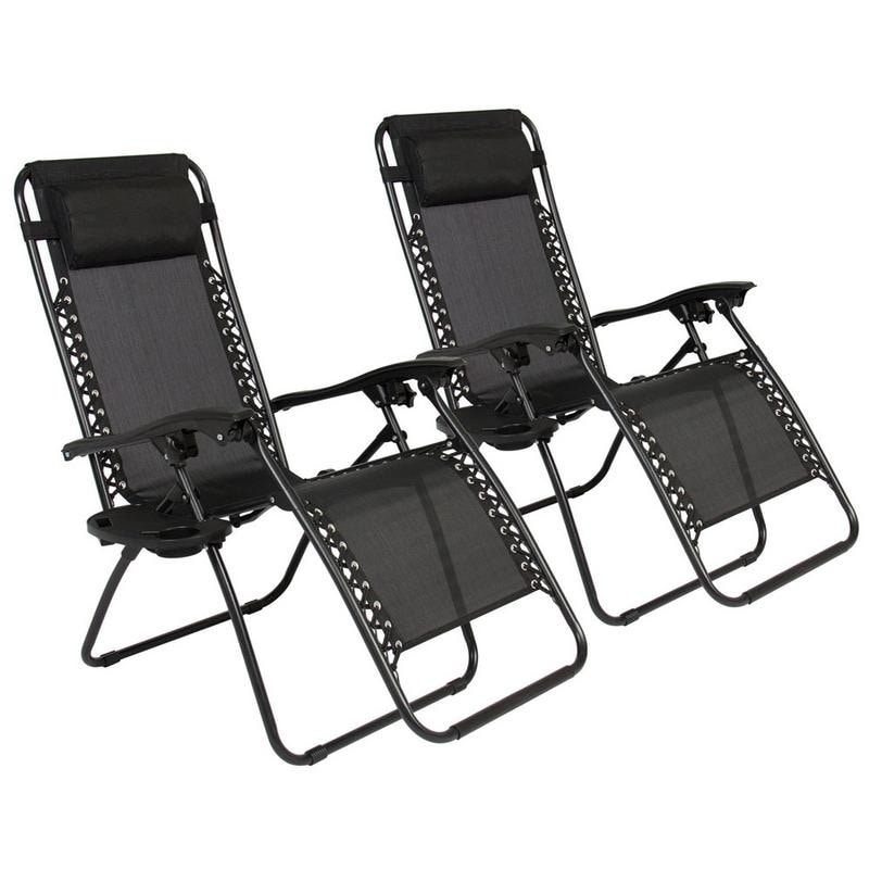2 Pack Folding Recliner Zero Gravity Chaise Lounge Chair W Cup 2 Pack Folding Recliner Zero Gravity Chaise Lounge Chair W Cup Holder Black