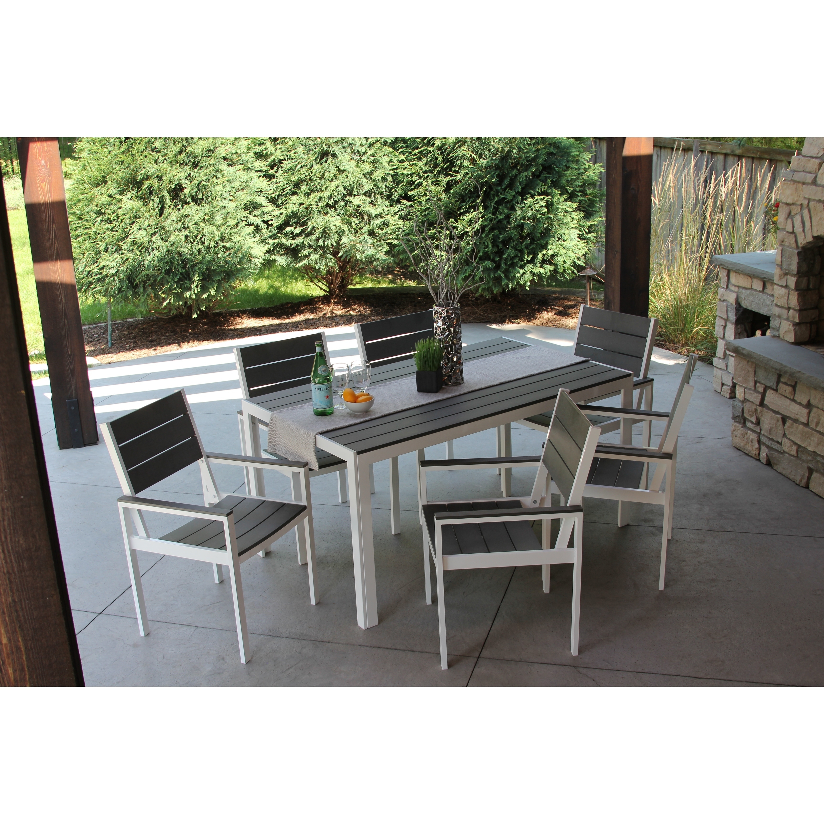 Shop Winston 7pc White And Grey Aluminum Wood Outdoor Dining Set