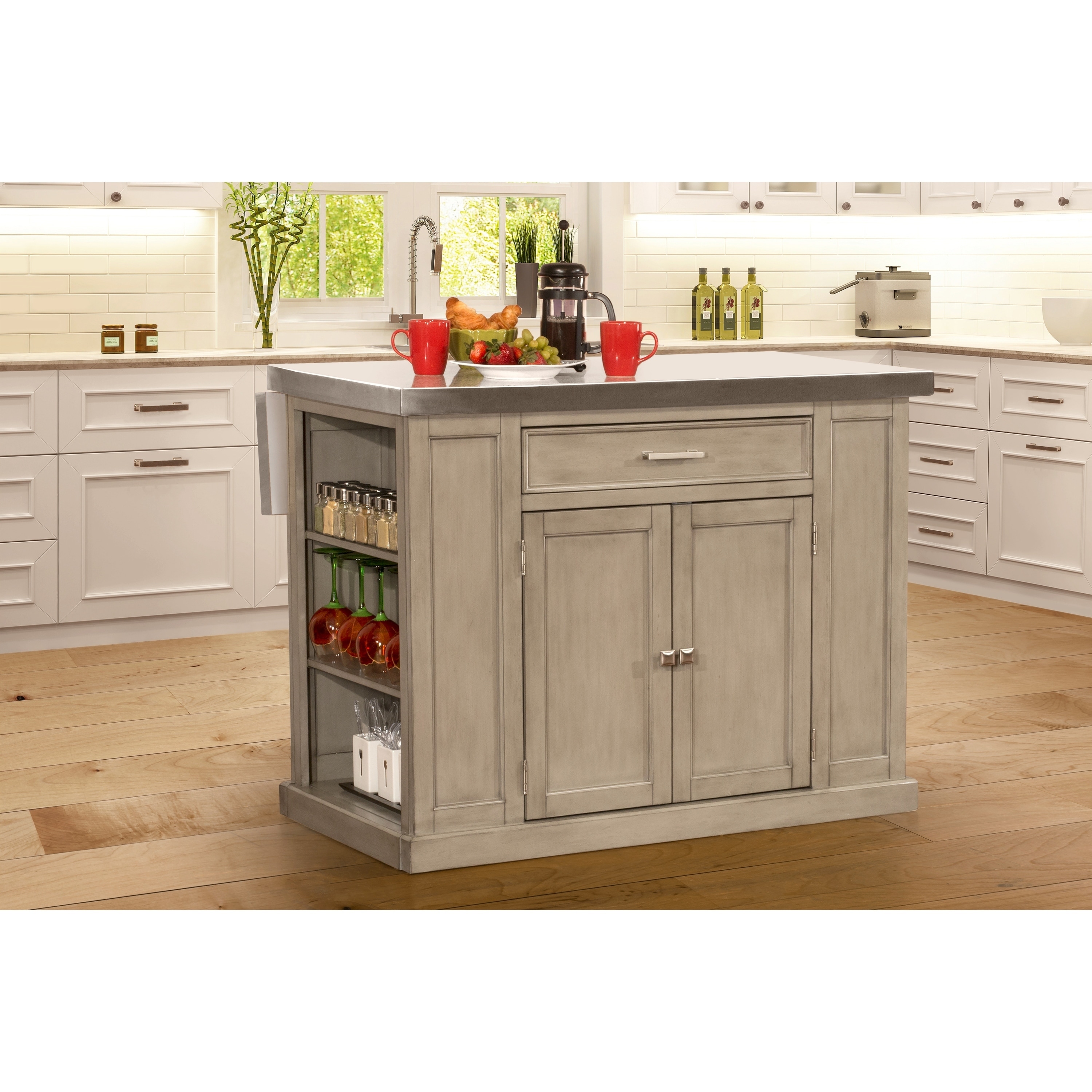 Flemington Kitchen Island In Gray With Stainless Steel Top By Flemington Kitchen Island In Gray With Stainless Steel Top By Hilale Furniture