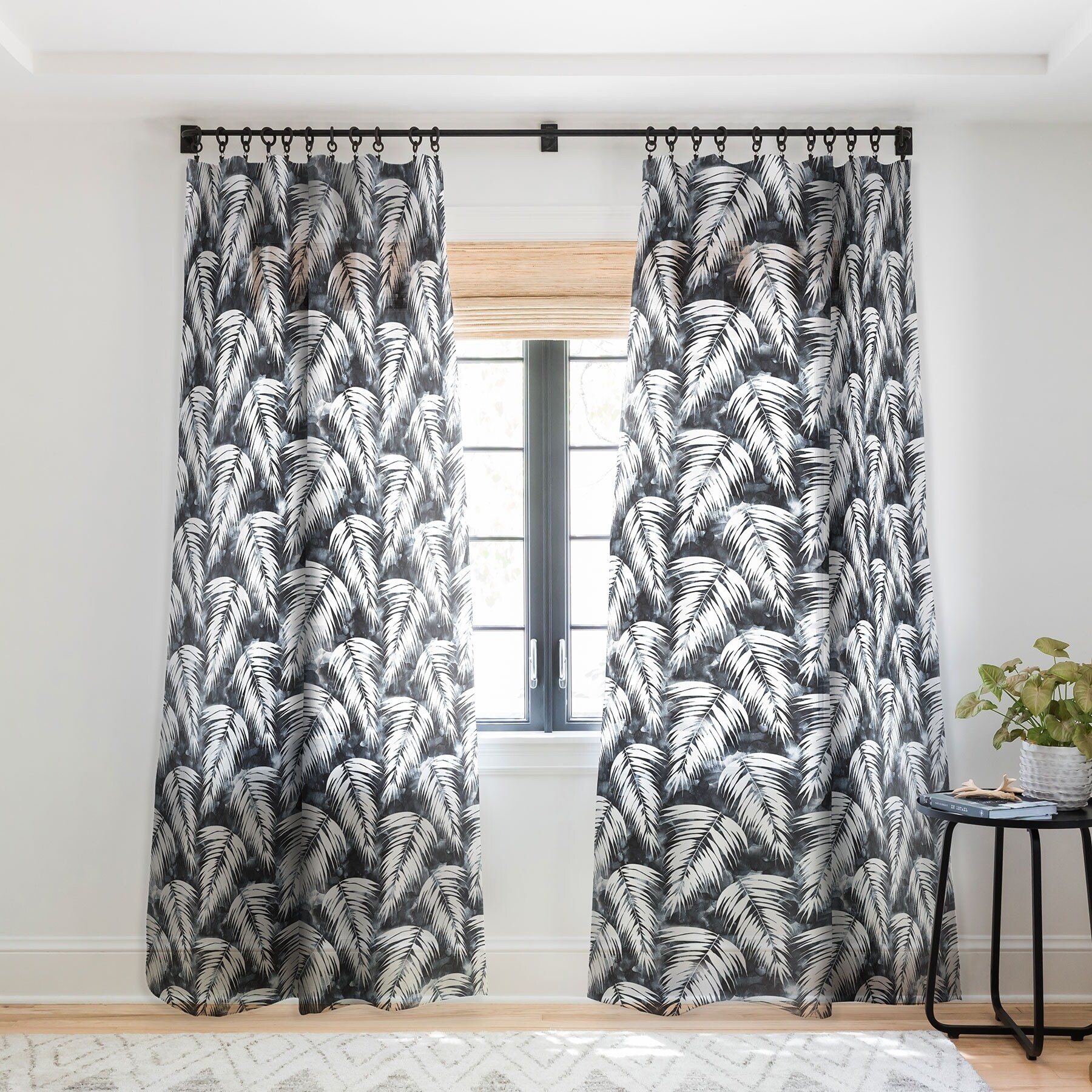 Schatzi Brown Maui Palm Black And White Single Panel Sheer Schatzi Brown Maui Palm Black And White Single Panel Sheer