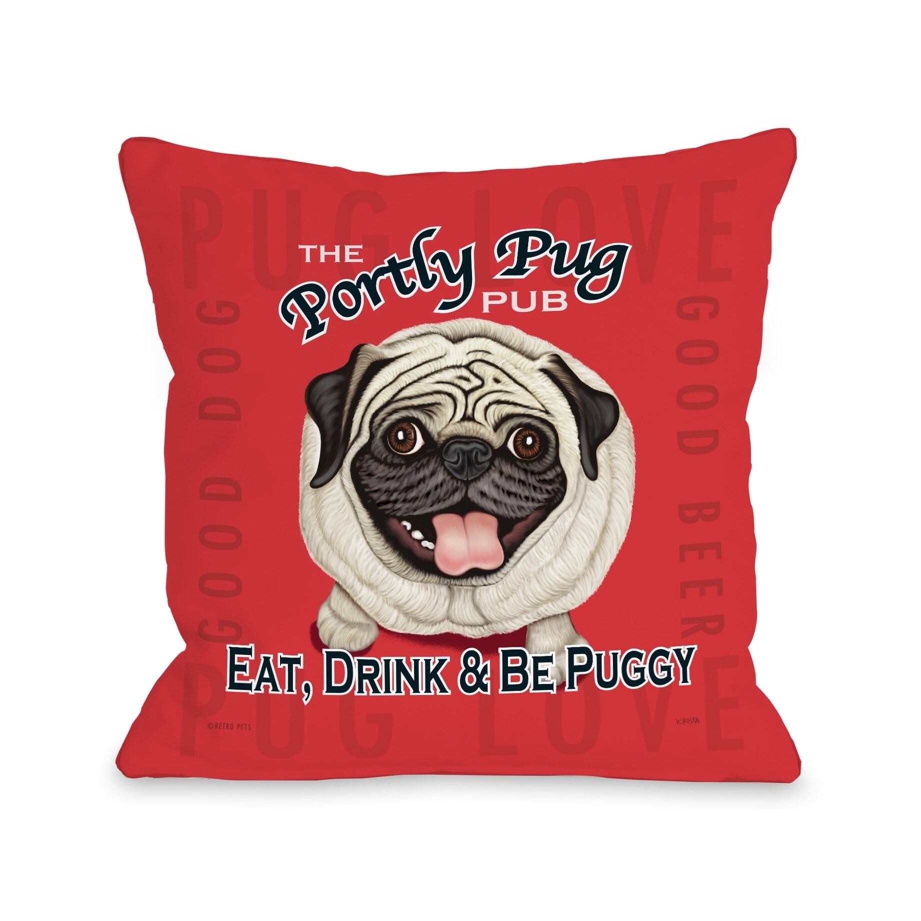 Portly Pug Red Multi Pillow by Krista Brooks Free Shipping Orders Over $45 Overstock