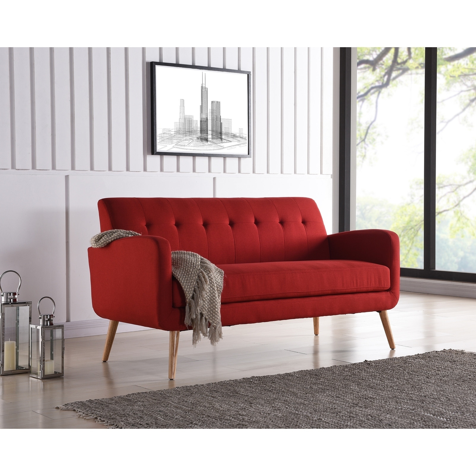 Palm Canyon Motif Mid Century Modern Red Linen Armless Sofa Palm Canyon Motif Mid Century Modern Red Linen Armless Sofa On Free Shipping Today 23123004