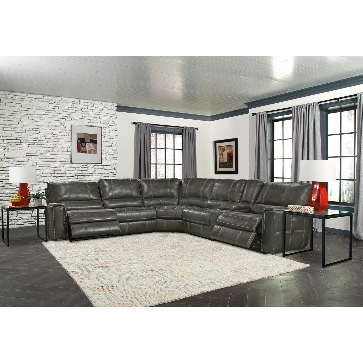 Hollis Top Grain Leather Reclining Sectional Sofa