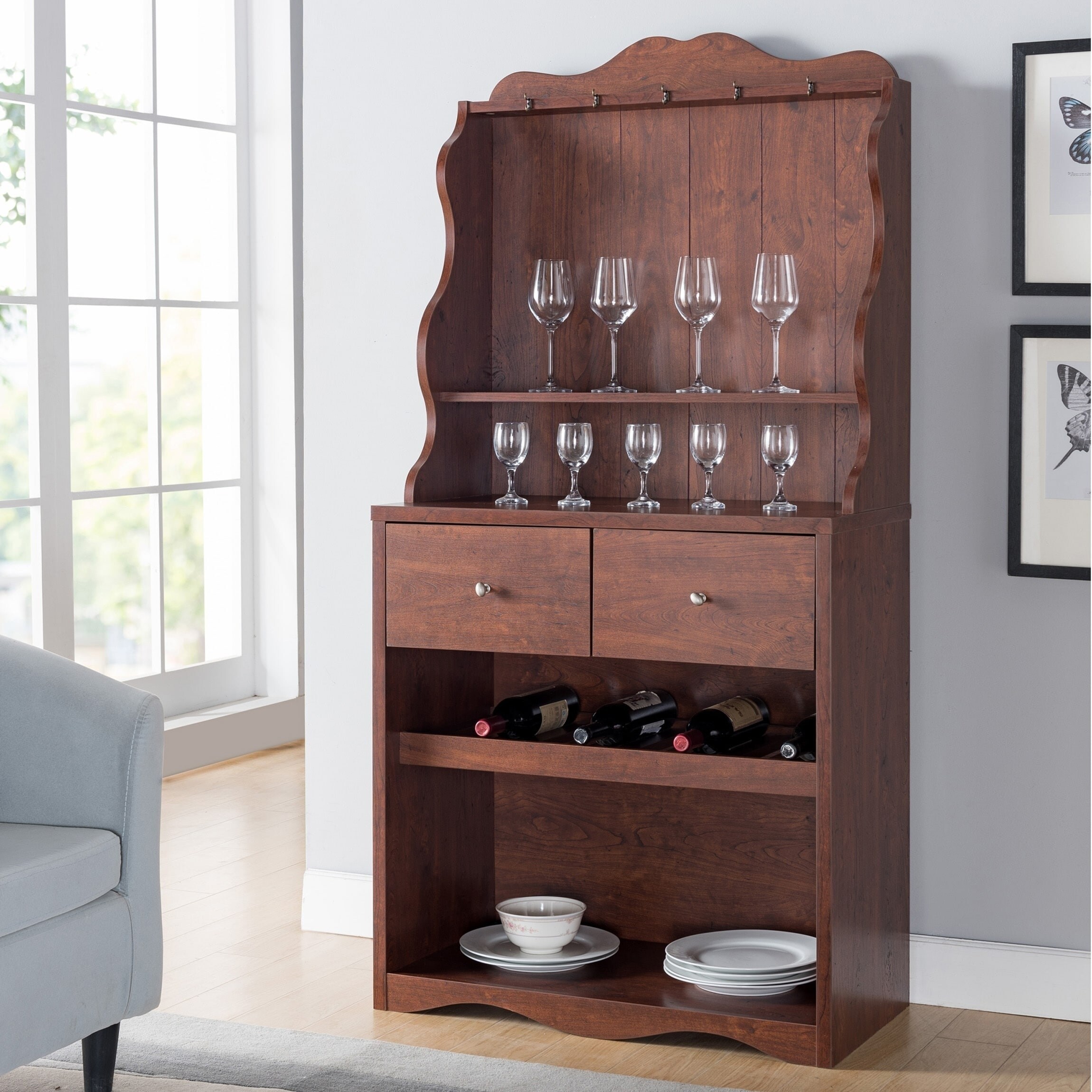 Shop Melliers Rustic Kitchen Cabinet With Wine Rack By FOA On Sale