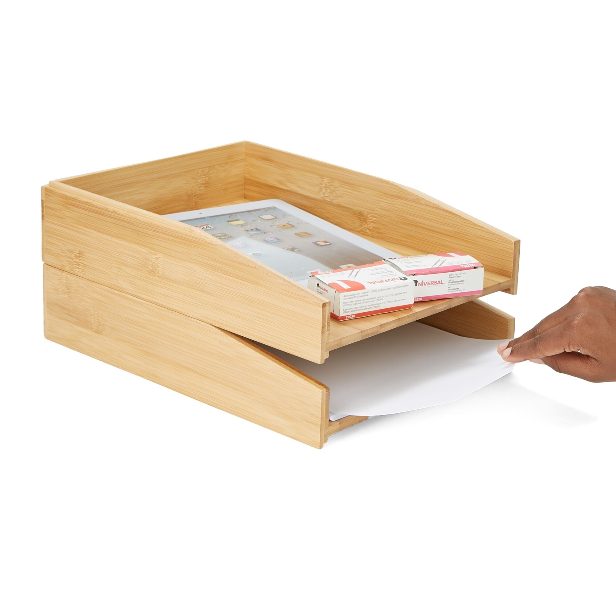 Mind Reader 2 Tier File Tray Organizer Stackable Paper Mind Reader 2 Tier File Tray Organizer Stackable Paper Doent Letter Bamboo Environment Friendly Brown Free Shipping On Orders Over