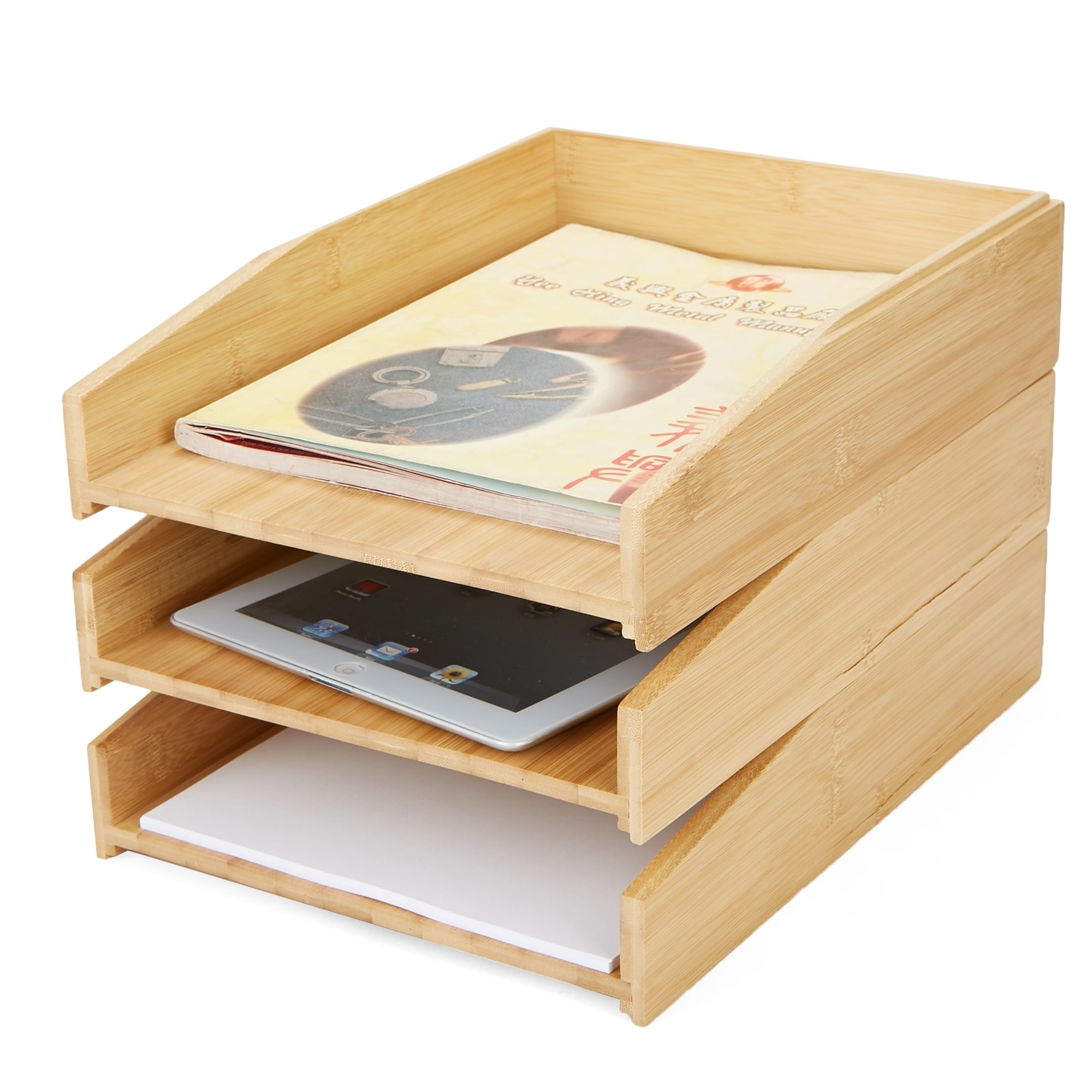 Mind Reader 3 Tier File Tray Organizer Stackable Paper Mind Reader 3 Tier File Tray Organizer Stackable Paper Doent Letter Bamboo Environment Friendly Brown Free Shipping Today