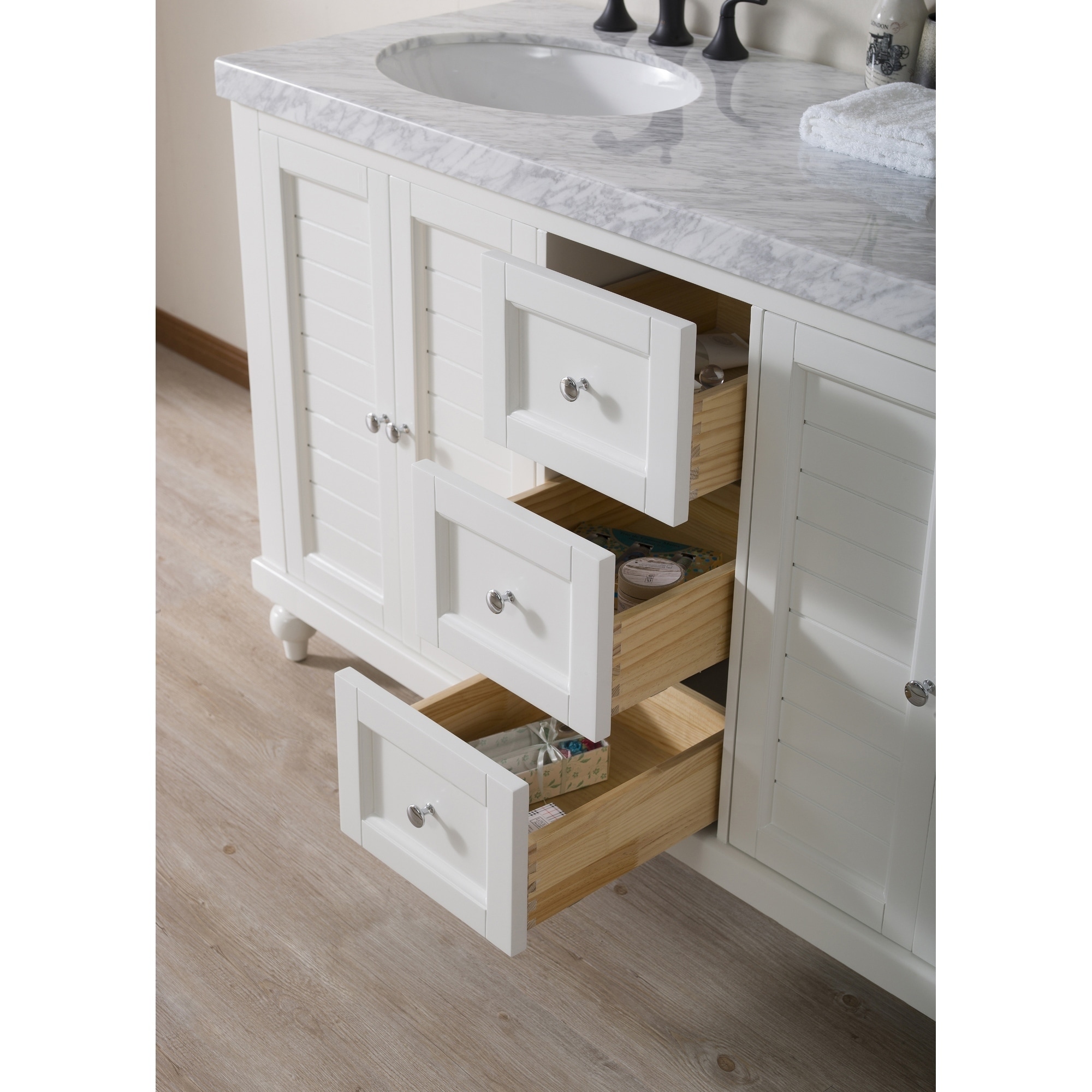 Stufurhome Kent 12 Inch White Double Sink Bathroom Vanity with Drains and Faucets in Matte Black Stufurhome Kent 12 Inch White Double Sink Bathroom Vanity with Drains and Faucets in Matte Black