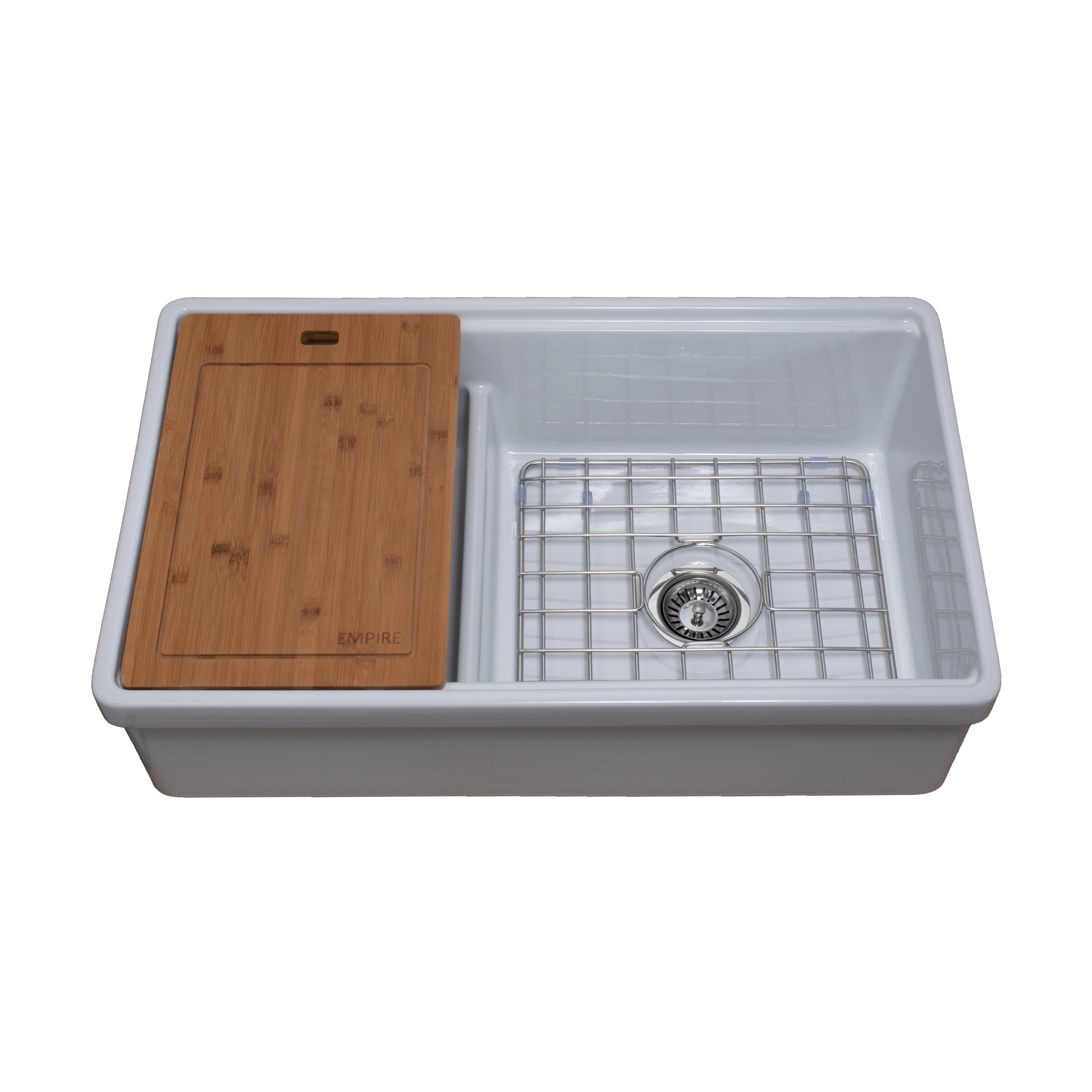 Tosca Reversible Farmhouse Fireclay 33 In 60 40 Double Bowl Kitchen Sink In White With Cutting Board Grid And Strainer