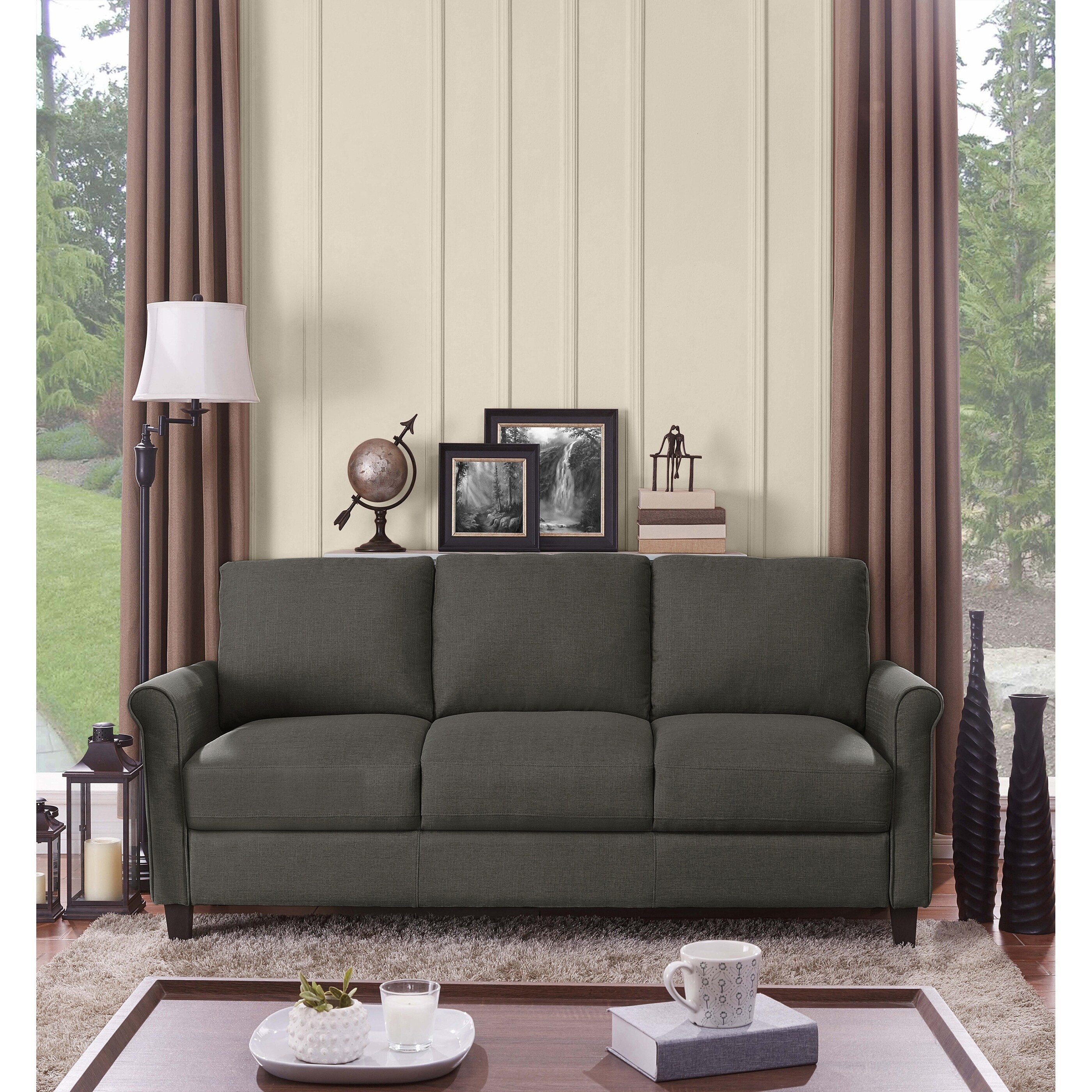 Handy Living Calhan Charcoal Greyctextured Linen Sofa