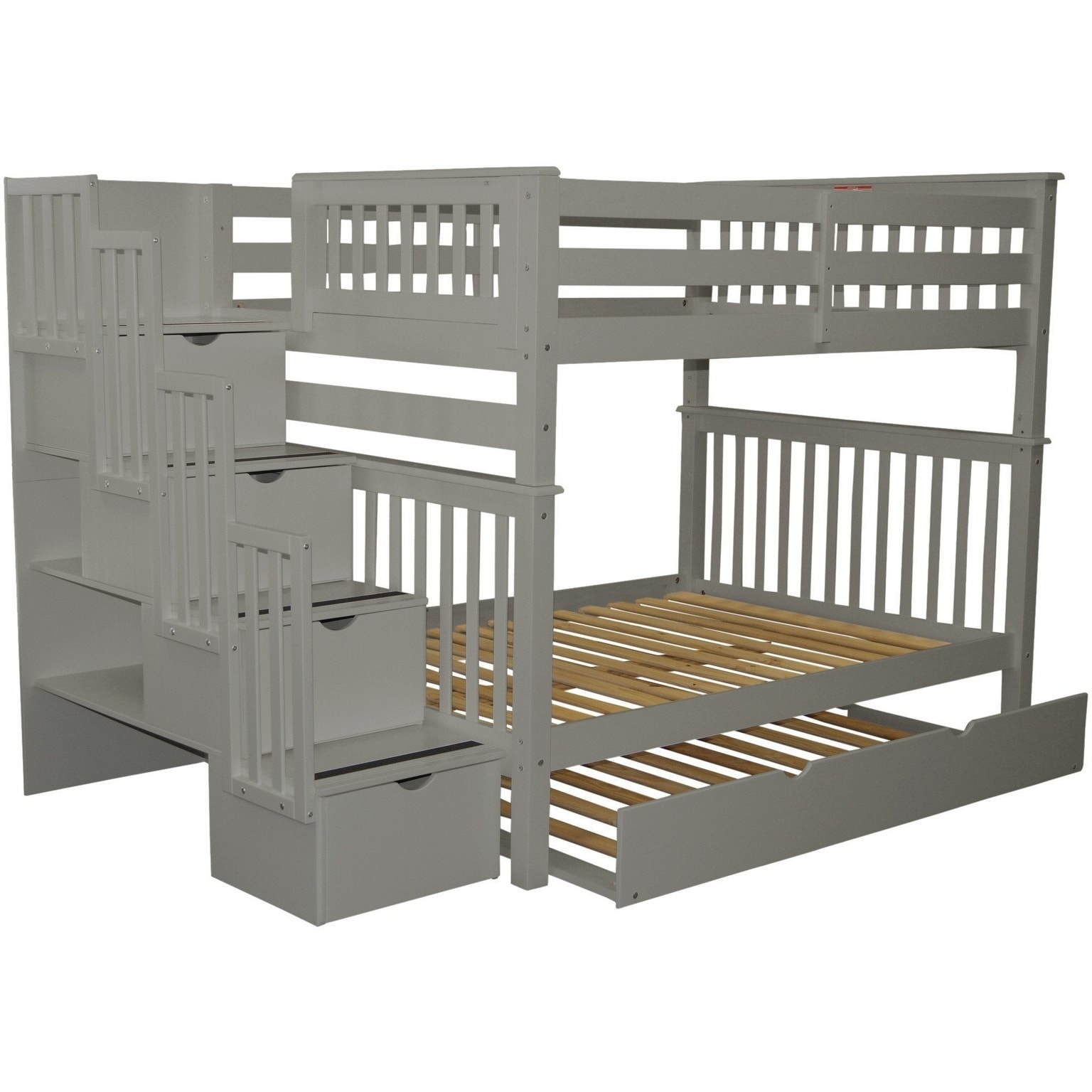 Bedz King Grey Pine Full Over Stairway Bunk Beds With 4 Bedz King Grey Pine Full Over Stairway Bunk Beds With 4 Drawers In The Steps And A Twin Trundle Free Shipping Today 22669713