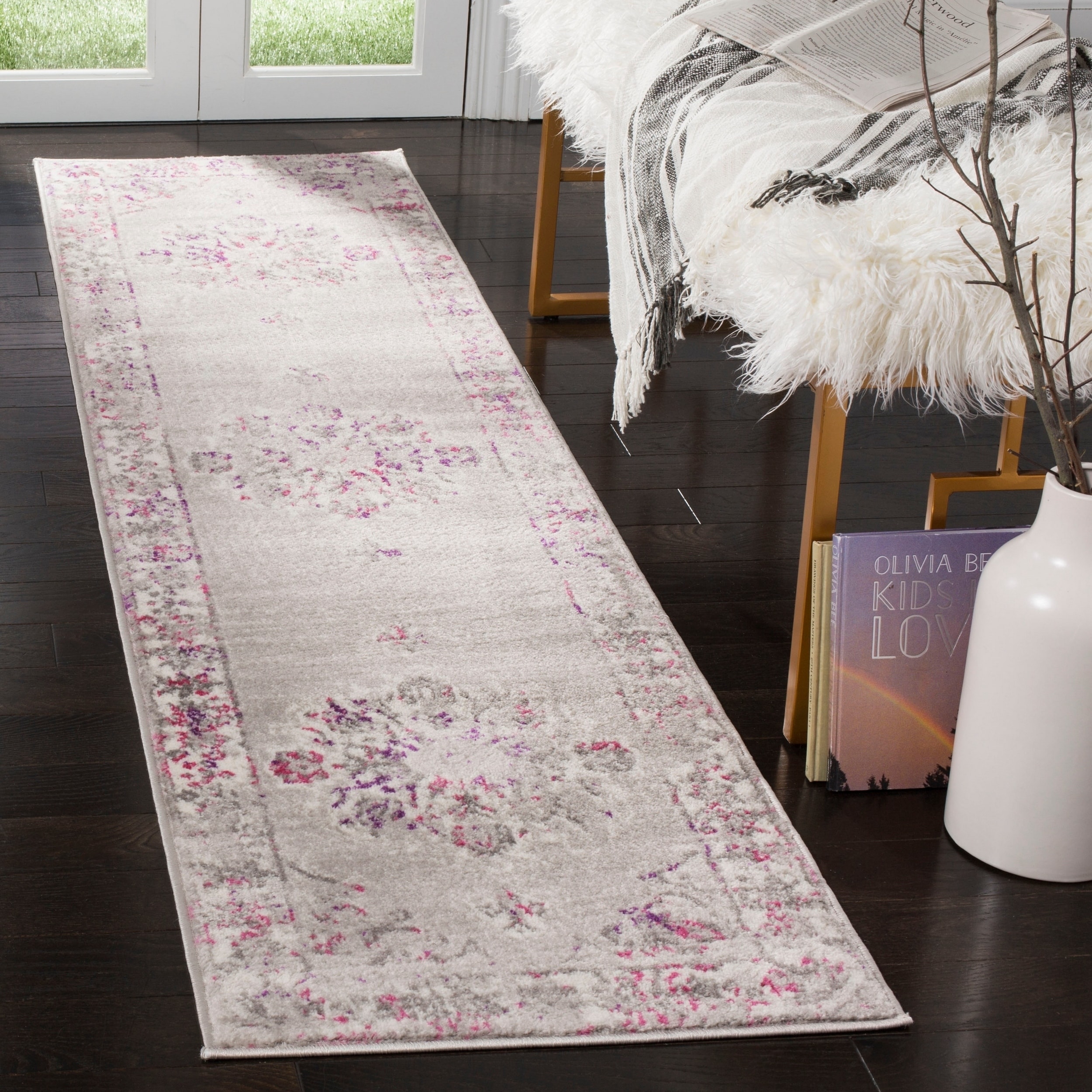 Safavieh Skyler Vintage Geometric Grey Pink Rug 2 X 12