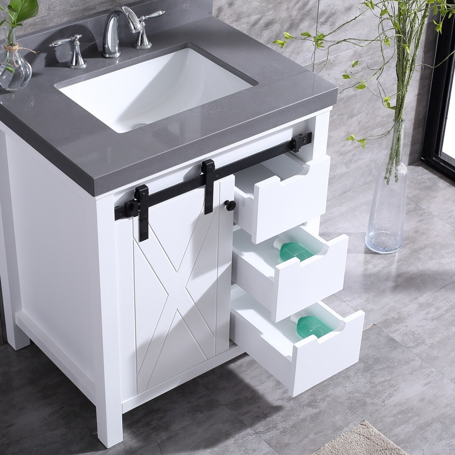 Eviva Dallas 36 In White Bathroom Vanity With Absolute Black Granite Countertop Overstock 22797365