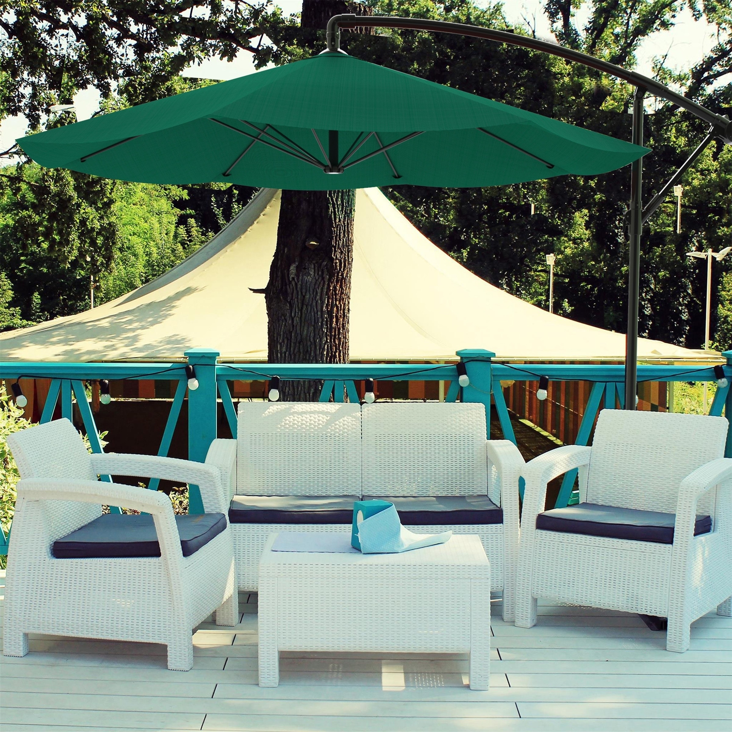 Patio Umbrella Cantilever Hanging Outdoor Shade Easy Crank Patio Umbrella Cantilever Hanging Outdoor Shade Easy Crank And Base For Table 10 Ft By Pure Garden