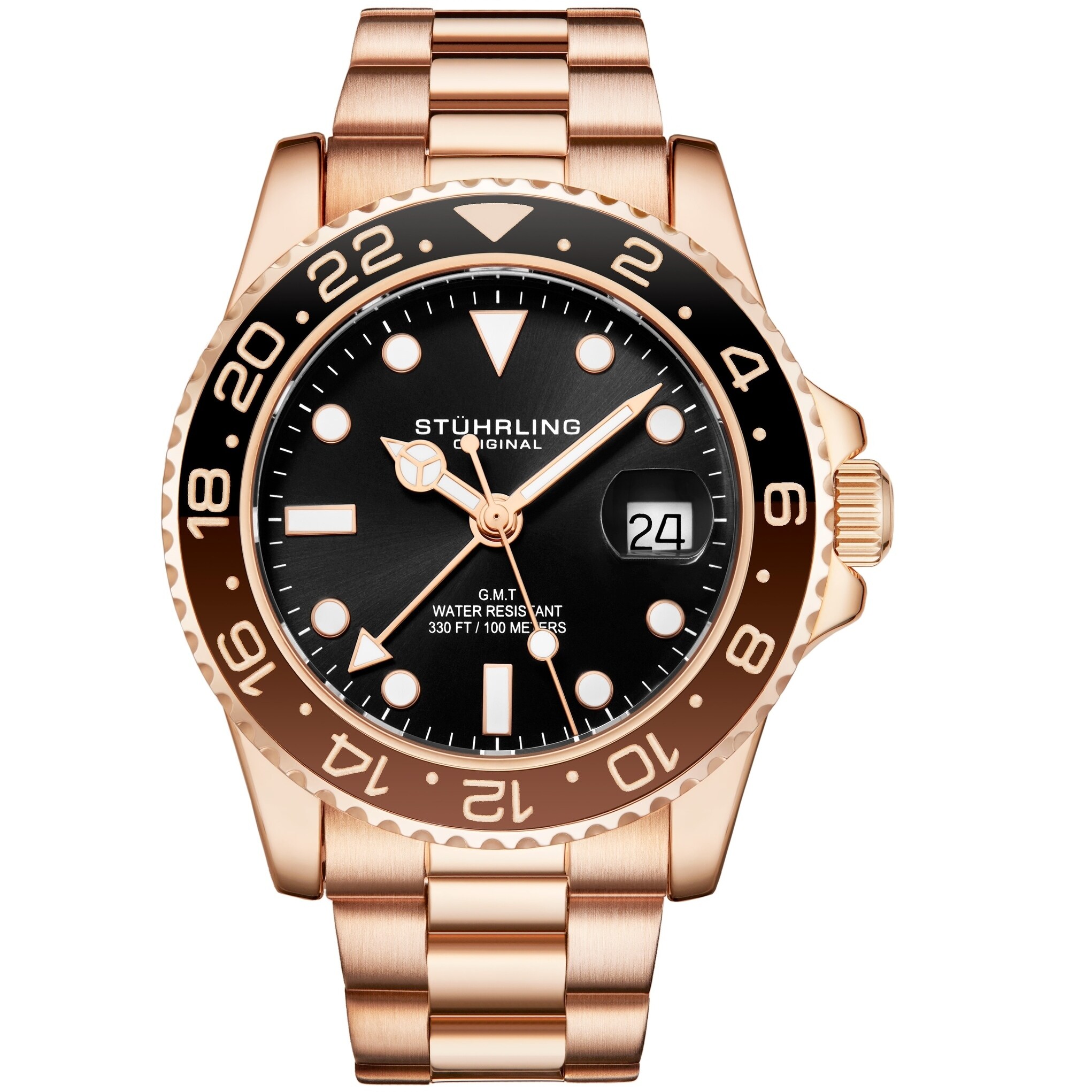 stuhrling original men's gmt stainless steel bracelet watch