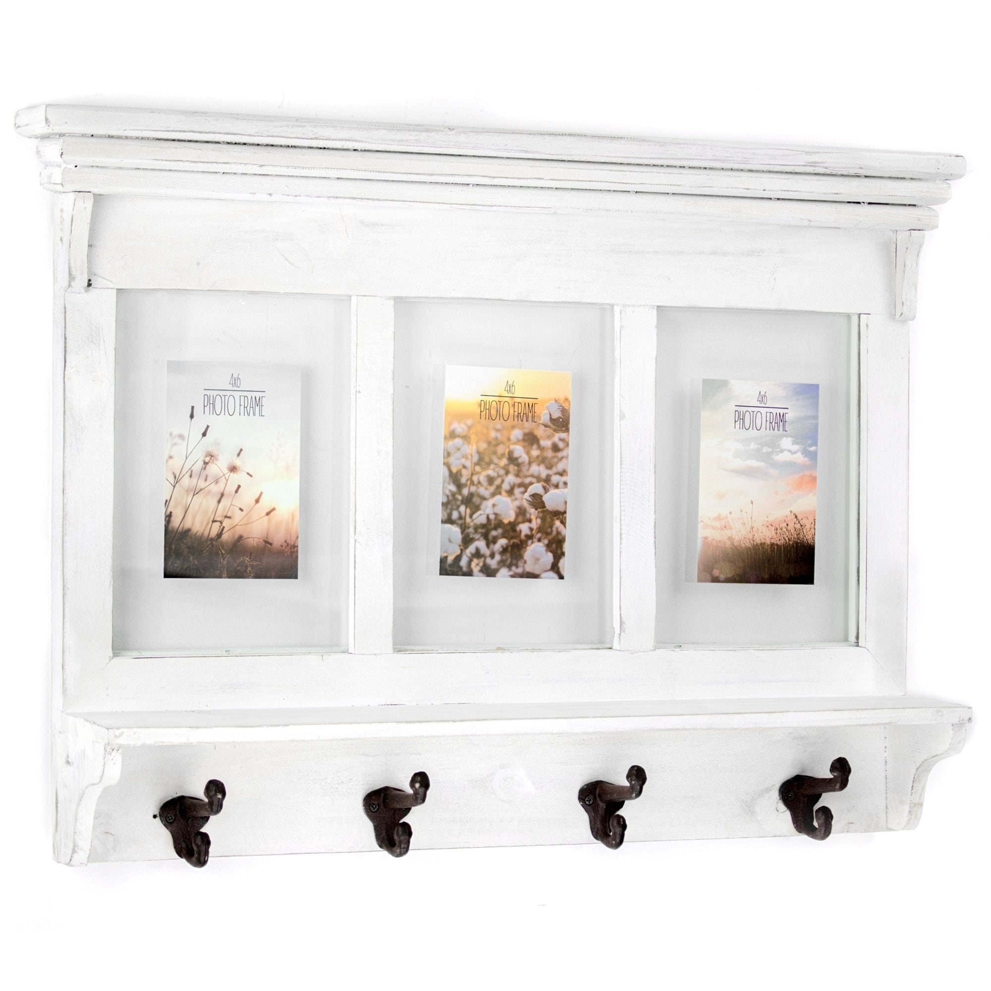 American Art Decor Whitewashed Wood Shelf Coat Rack With Picture Frames Farmhouse Decor Overstock 22851919