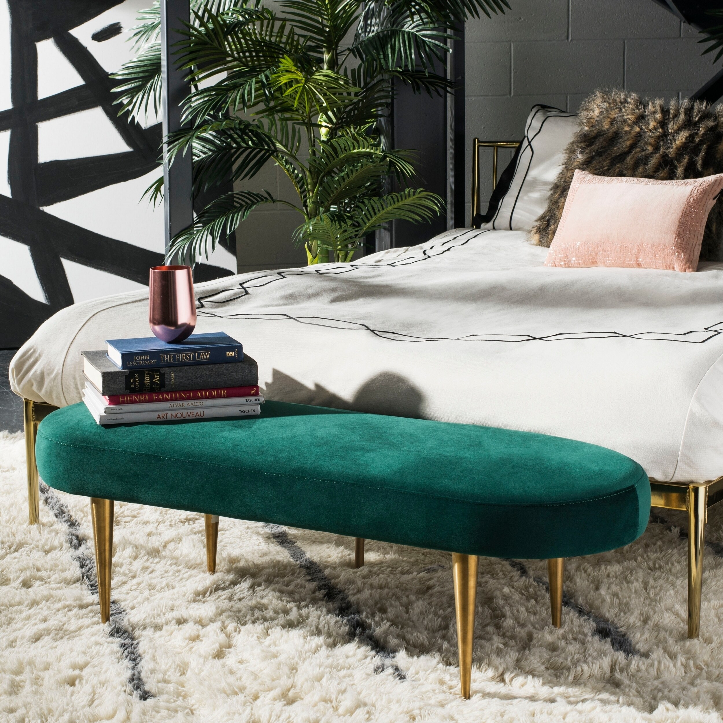 Shop Safavieh Couture Corinne Velvet Oval Bench Emerald Gold