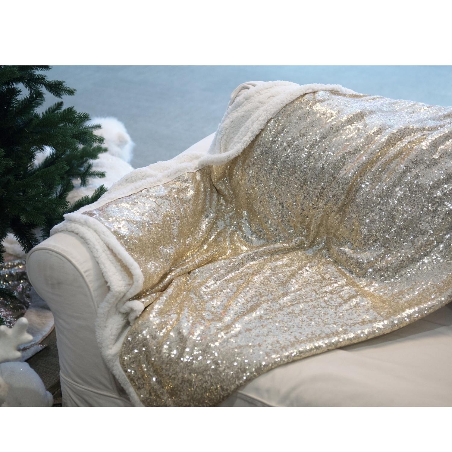 Glided White Christmas Glittering Gold And White Throw Blanket 49 X 67 Overstock 22997046