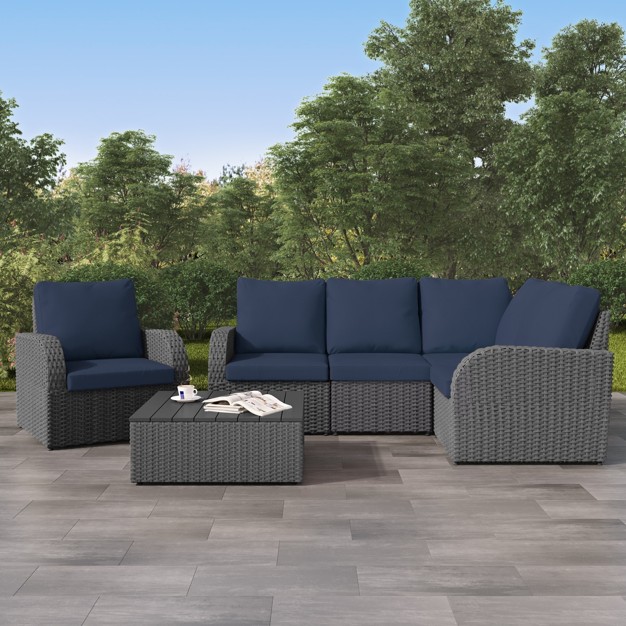 Weather Resistant Charcoal Corner Sectional With Square Coffee Table Set