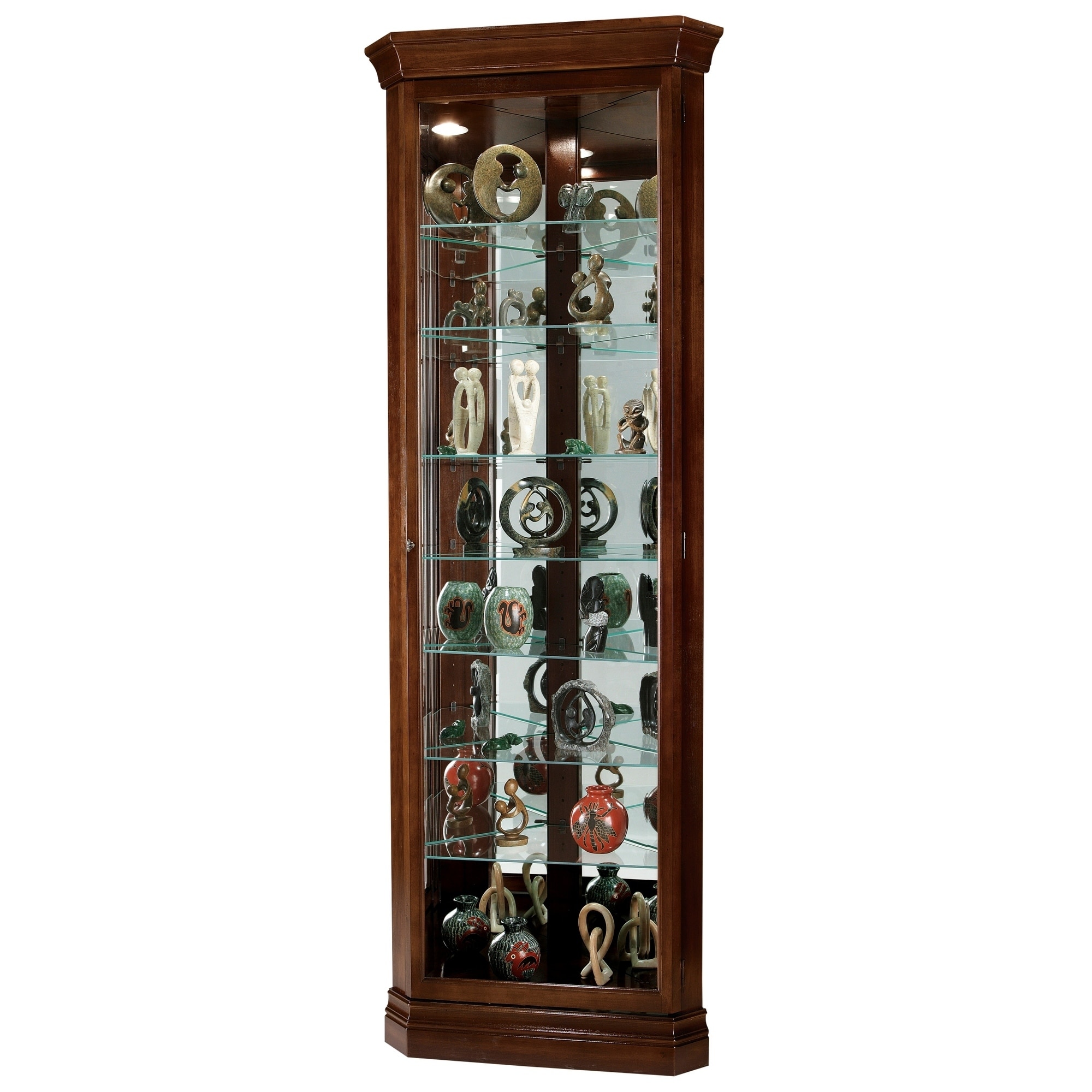 Howard Miller Drake Contemporary Medium Brown Wood 8 Shelf Howard Miller Drake Contemporary Medium Brown Wood 8 Shelf Corner Curio Cabinet Free Shipping Today 23449343
