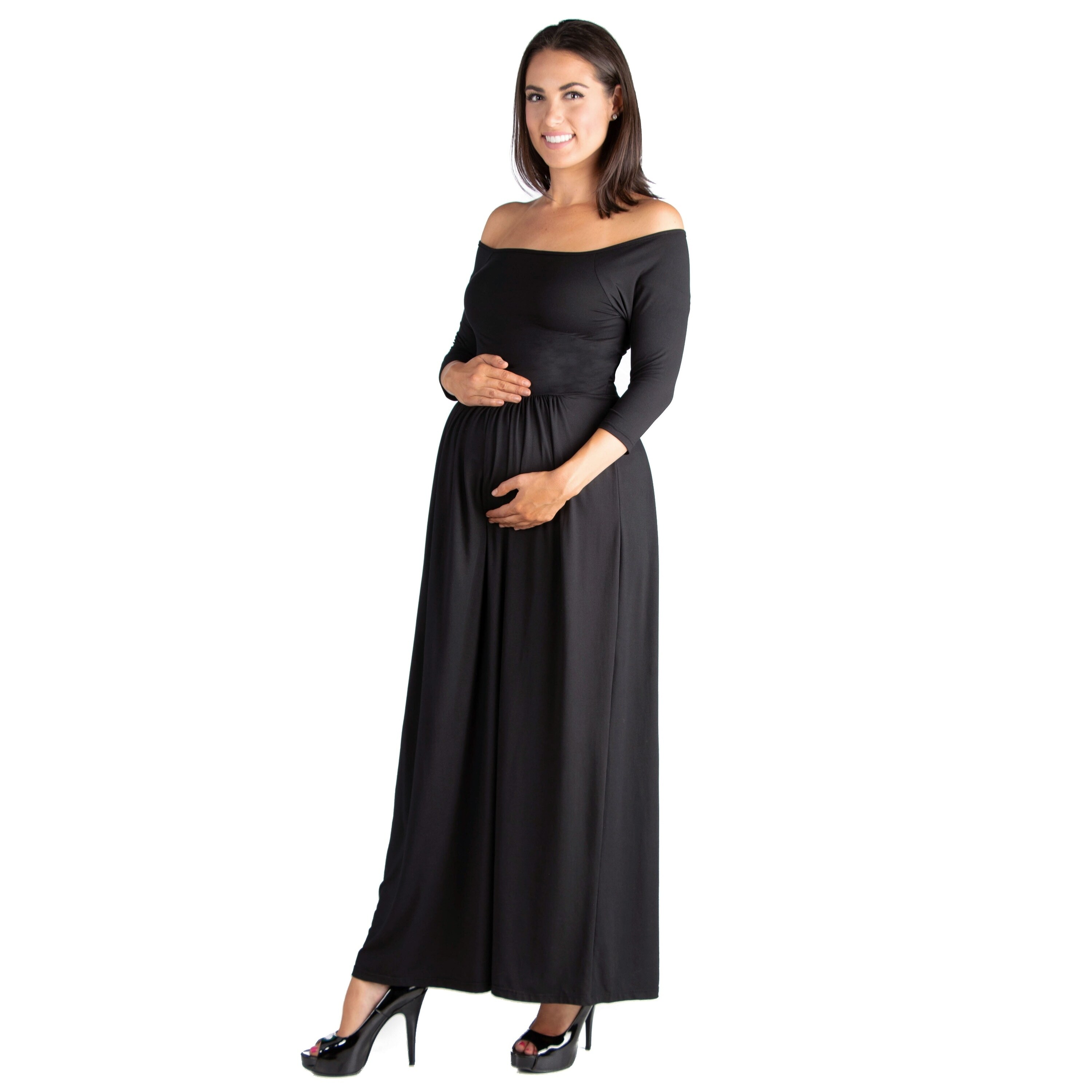 Shop 247 Comfort Apparel Off Shoulder Maternity Maxi Dress On