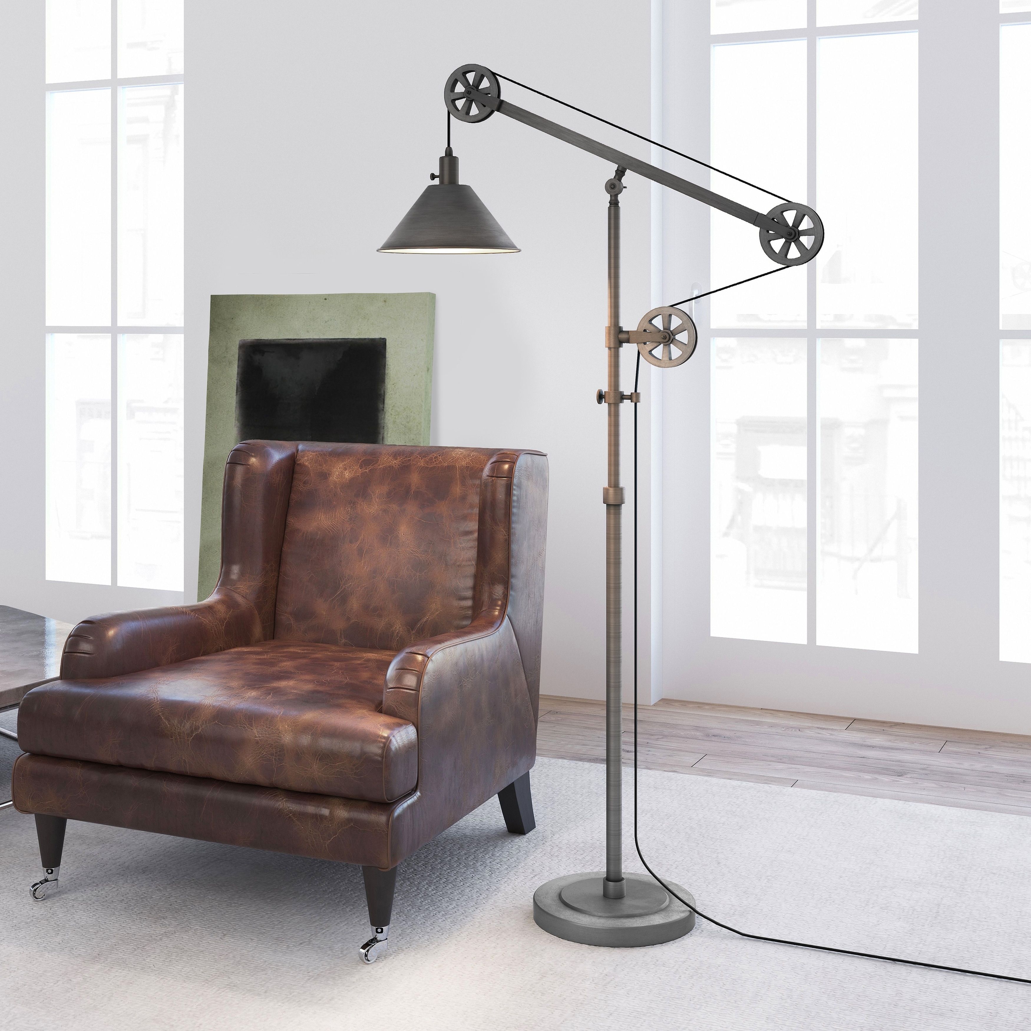 Descartes Farmhouse Floor Lamp With Pulley System Descartes Farmhouse Floor Lamp With Pulley System Optional Finishes