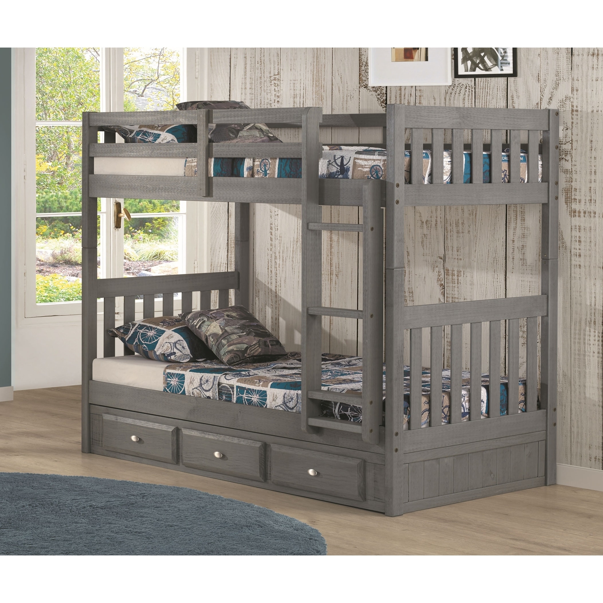 American Furniture Clics Solid Pine Twin Bunk Bed With American Furniture Clics Solid Pine Twin Bunk Bed With Three Drawers In Charcoal