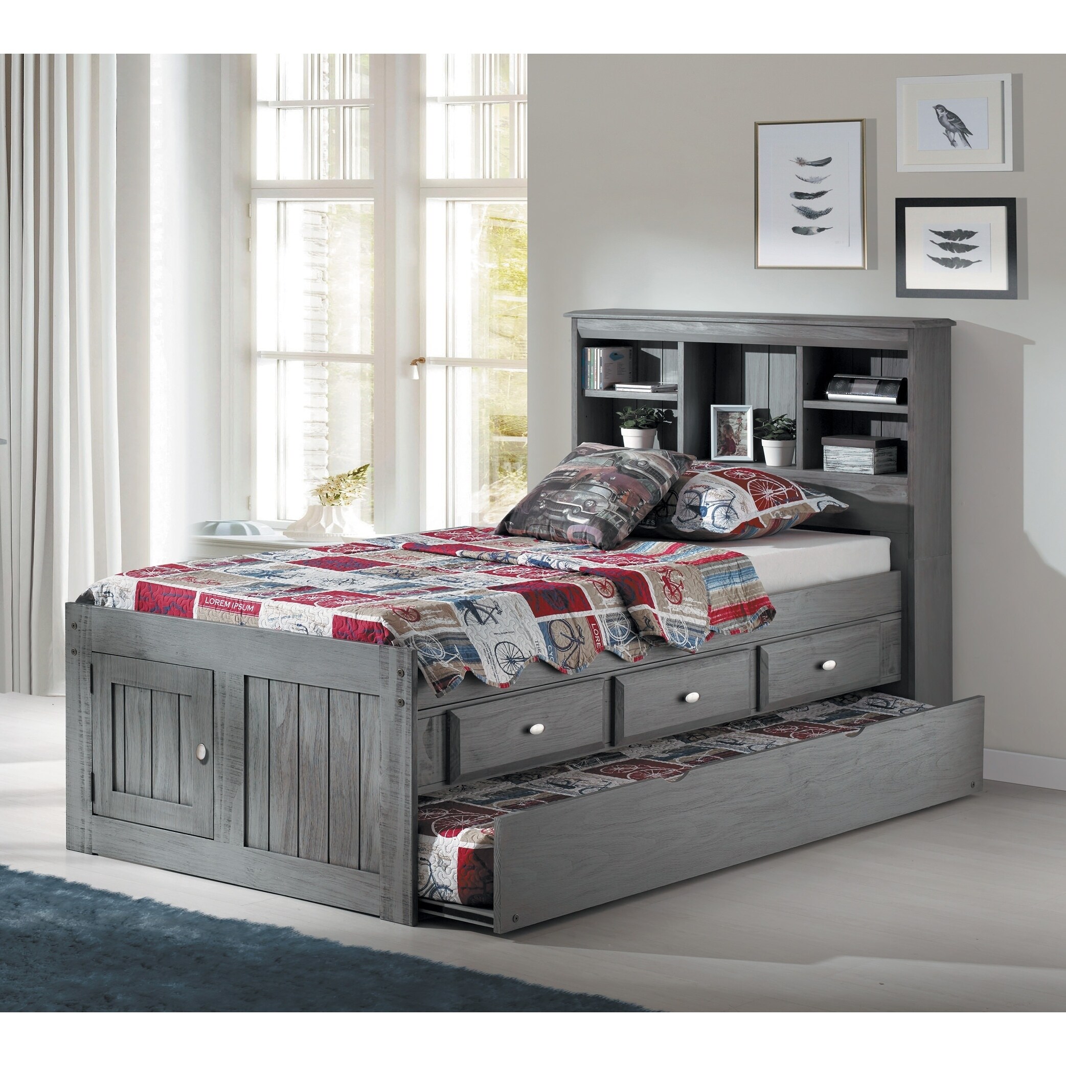 American Furniture Clics Charcoal Grey Solid Pine Twin With American Furniture Clics Charcoal Grey Solid Pine Twin With Trundle 3 Drawer Captains Bookcase Bed