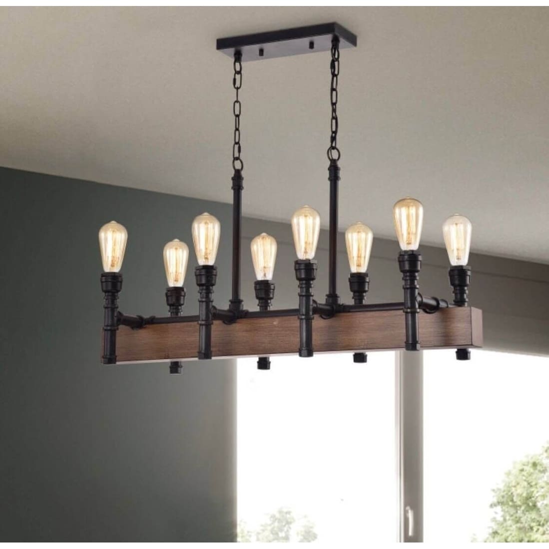 Daniela Natural Wood 8 Light Antique Black Pipe Style Daniela Natural Wood 8 Light Antique Black Pipe Style Chandelier