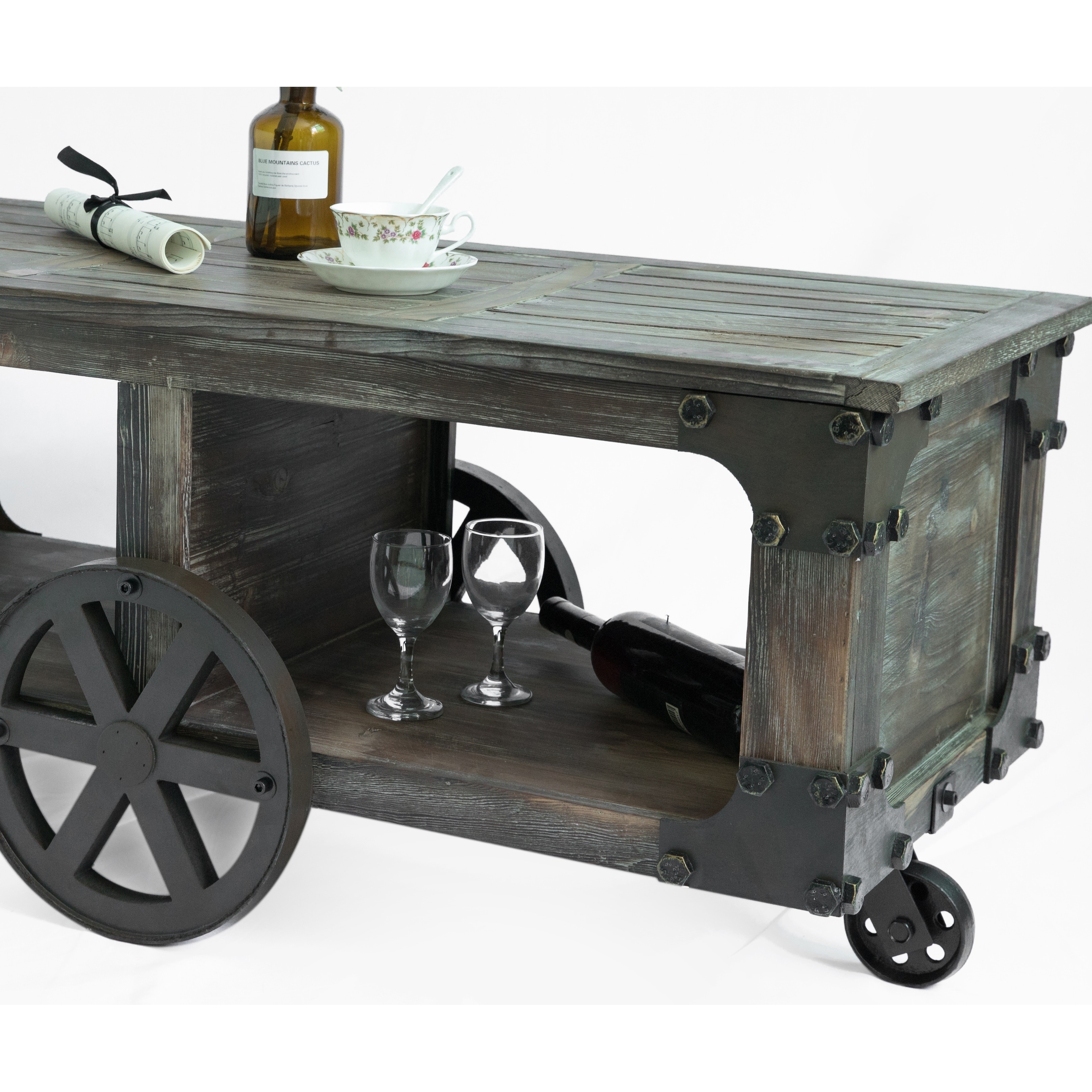 Rustic Wagon Style Coffee End Table Shelf And Rustic Wagon Style Coffee End Table Shelf And Wheels Free Shipping Today 24239002