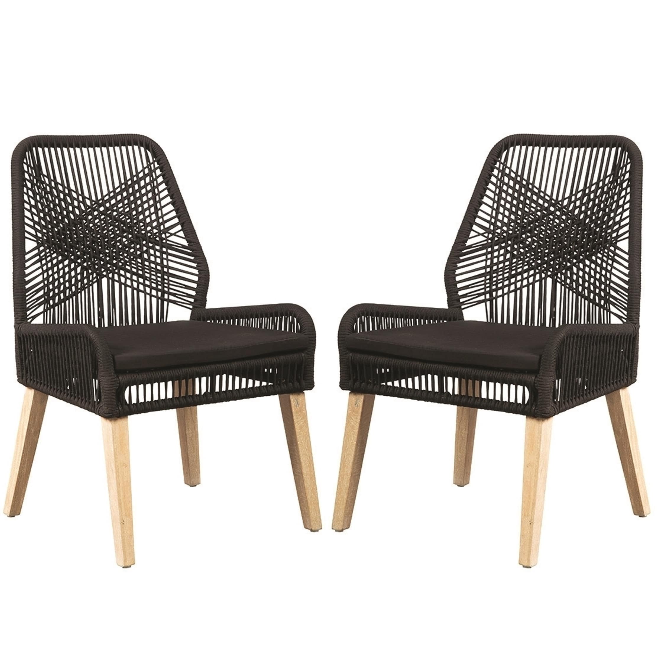 Nature Hand Crafted Design Black Woven Rope And Mango Wood Nature Hand Crafted Design Black Woven Rope And Mango Wood Dining Chairs Set Of 2 Free Shipping Today 24250540