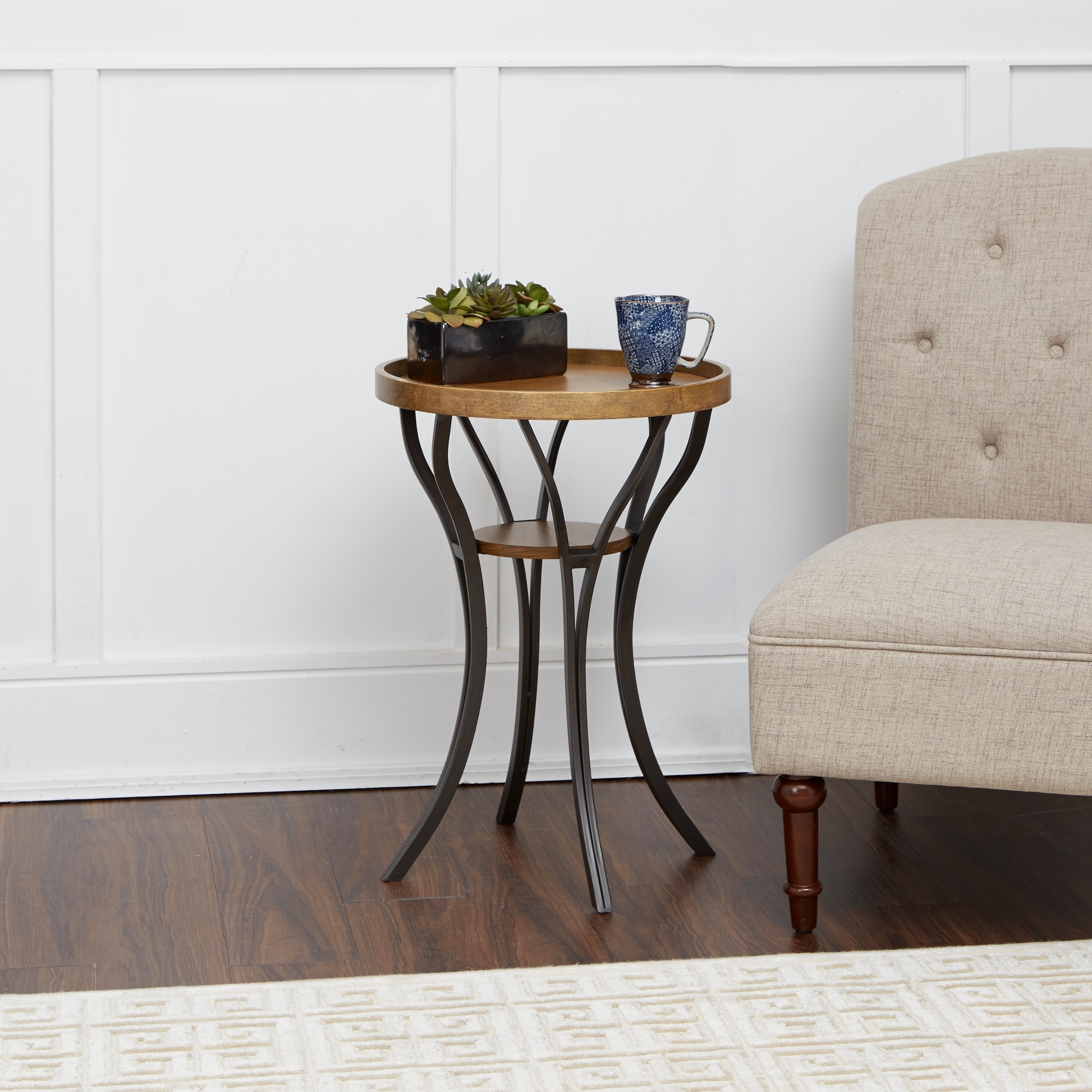 Leo Brown Black Wood Metal Accent Table Free Shipping Today Leo Brown Black Wood Metal Accent Table