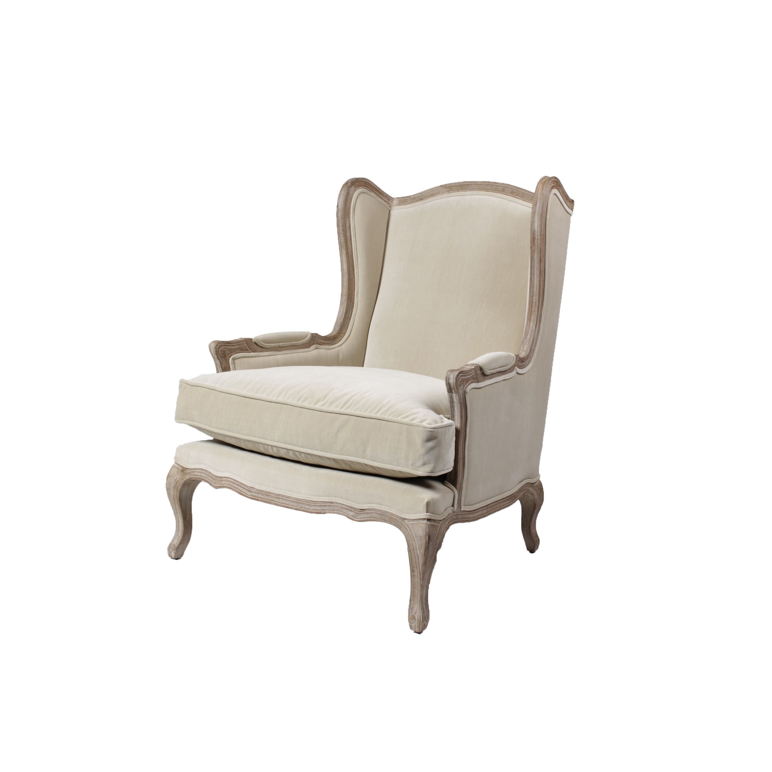 Bardot Cream Velvet Oak Wood Bergere Chair