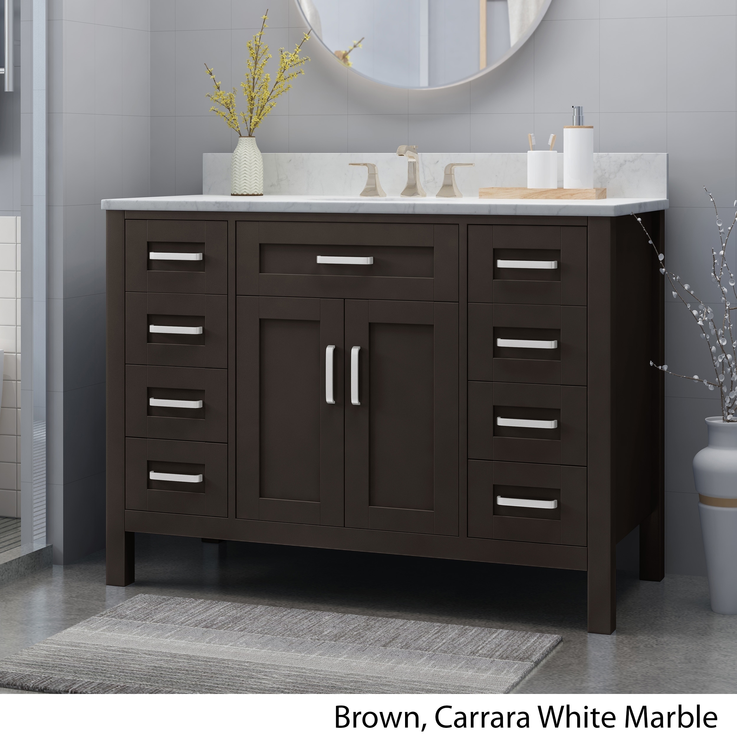 Greeley Contemporary 48 Wood Single Sink Bathroom Vanity With Carrera Marble Top By Christopher Knight Home Overstock 25716175