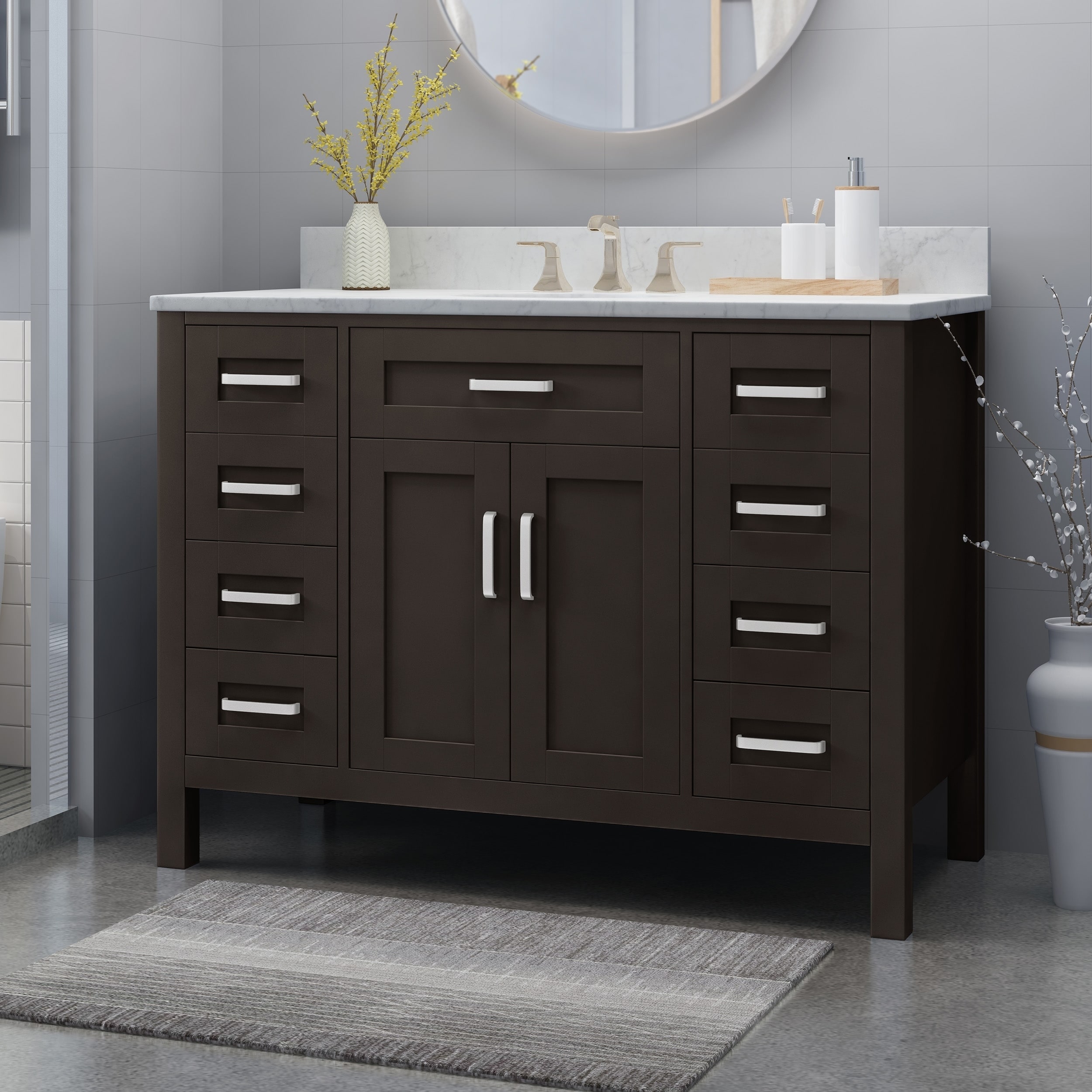 Greeley Contemporary 48 Wood Single Sink Bathroom Vanity With Carrera Marble Top By Christopher Knight Home On Sale Overstock 25716175