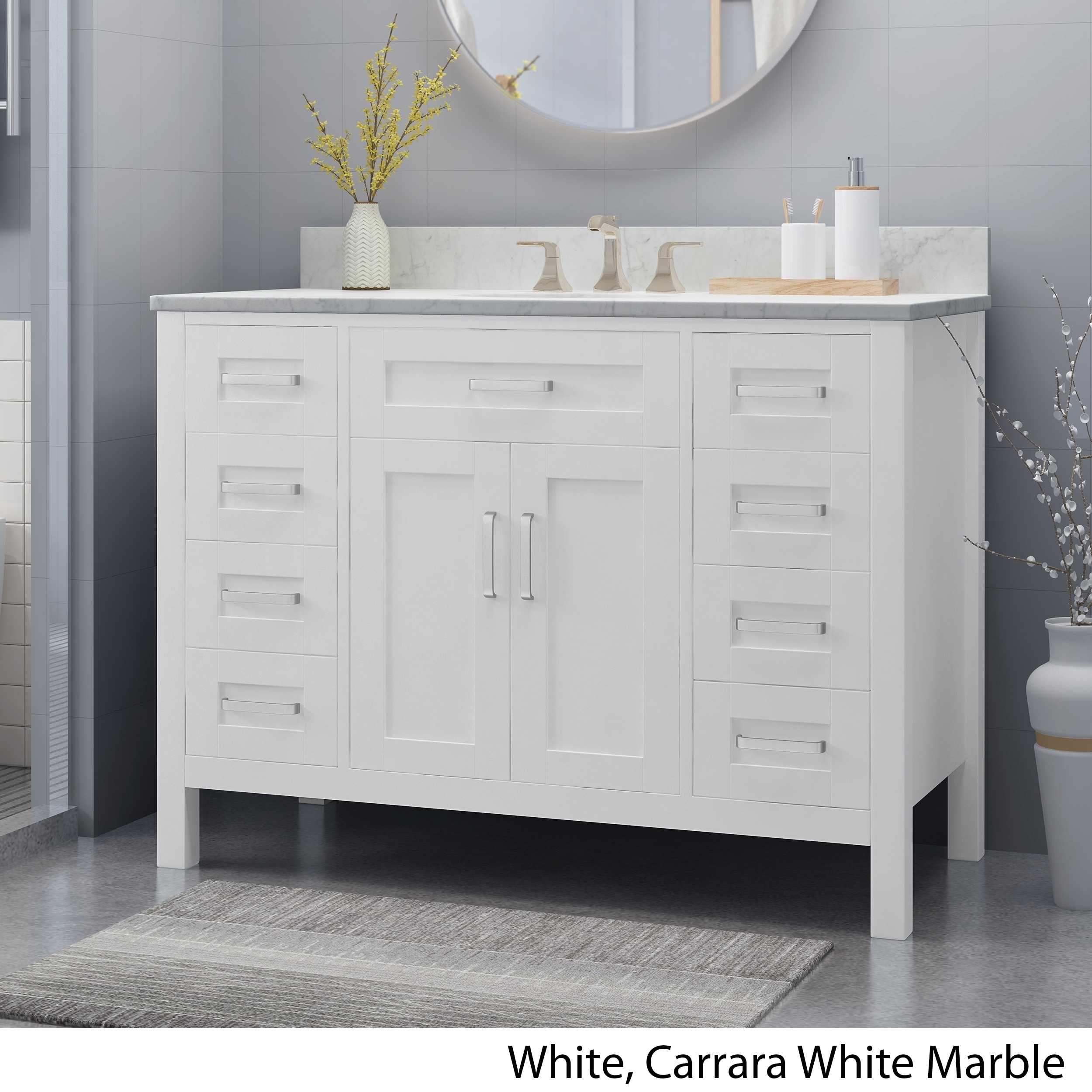 Greeley Contemporary 48 Wood Single Sink Bathroom Vanity With Carrera Marble Top By Christopher Knight Home On Sale Overstock 25716175