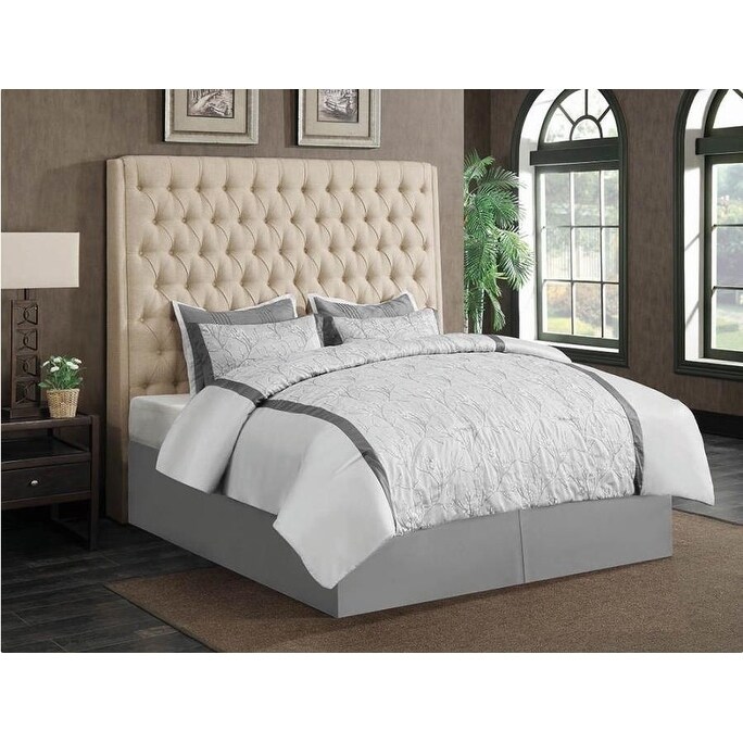 Ramble Cream Fabric Panel Bed Free Shipping Today Ramble Cream Fabric Panel Bed