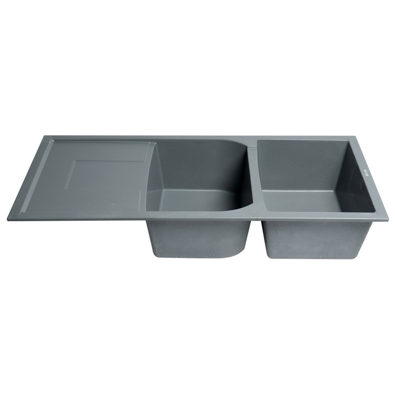 Titanium 46 Double Bowl Granite Composite Kitchen Sink With Drainboard