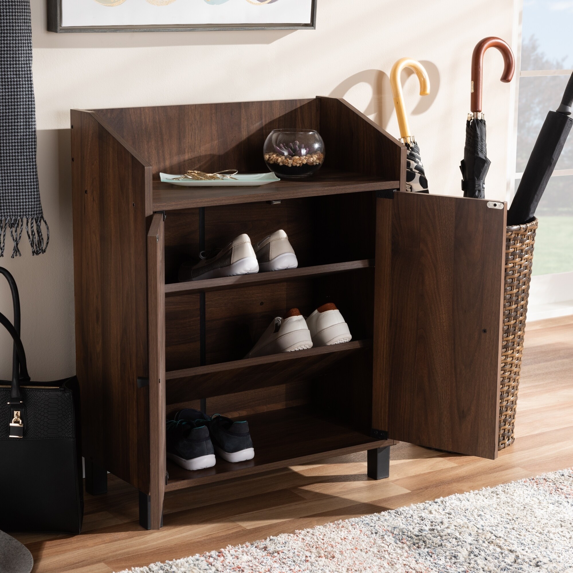 walnut shoe rack