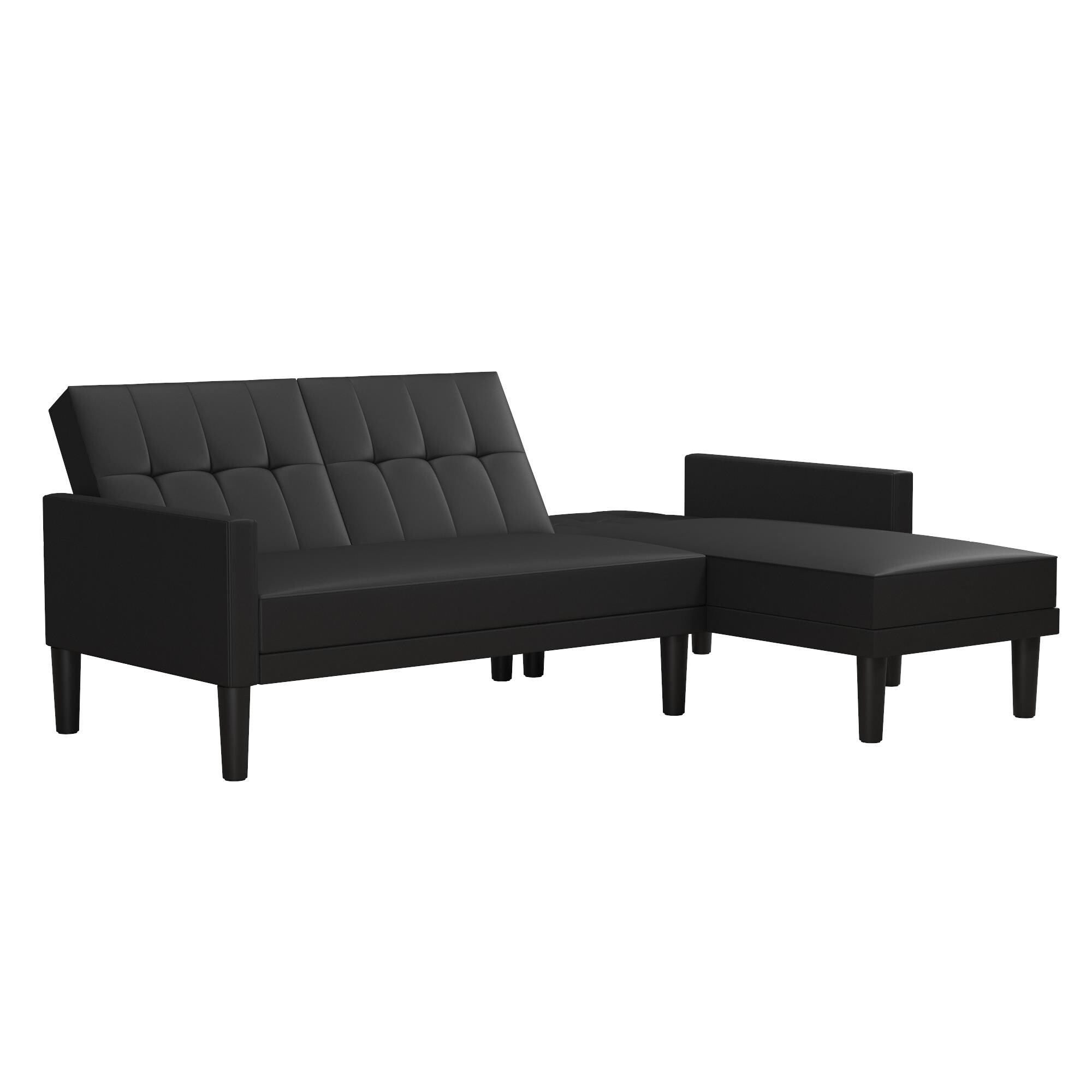 Avenue Greene Helena Wood Small E Tufted Back Sectional Sofa Futon